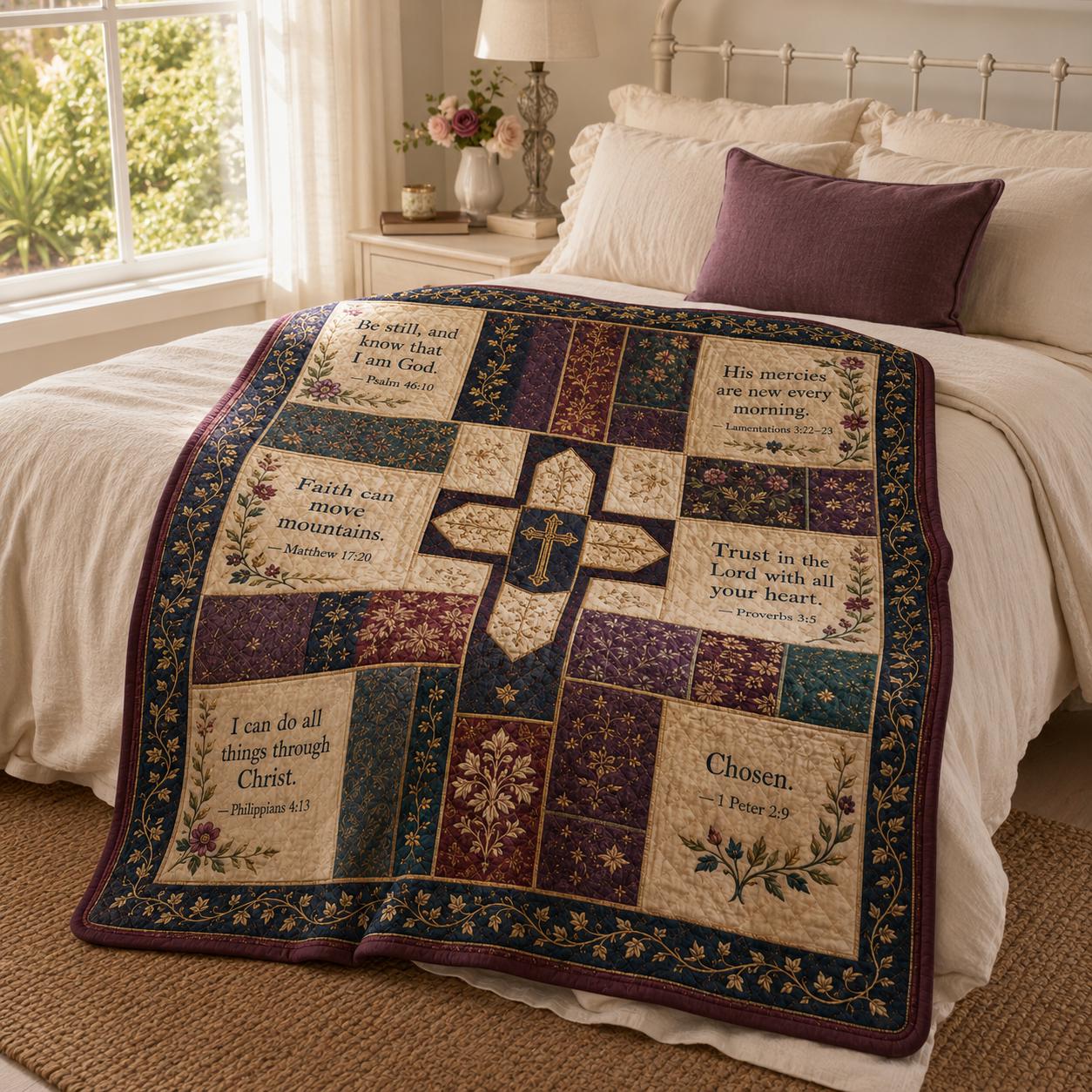 Christian Bible Verse Blanket with Floral Scripture Throw, Faith Gift for Women, and Cottagecore Religious Home Decor - photo 9