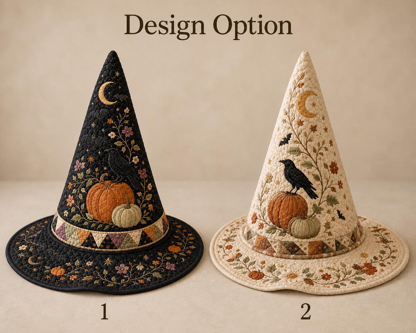 Quilted Witch Hat Halloween Decor with Pumpkin Raven Table Centerpiece, Cottagecore Fall Decor, and Witchy Gift for Halloween Lovers - photo 3