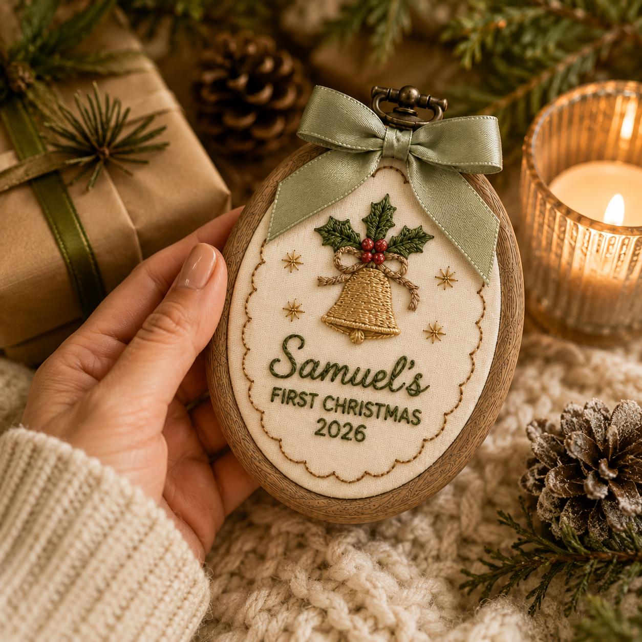 Personalized First Christmas Ornament with Custom Name Embroidered Hoop, Holly Bell Dove Baby Keepsake, and Heirloom Holiday Gift Christmas 2026 - photo 2