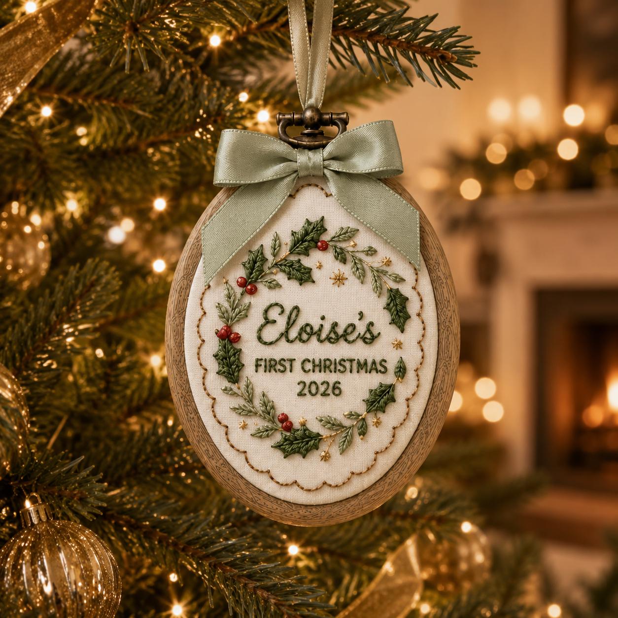 Personalized First Christmas Ornament with Custom Name Embroidered Hoop, Holly Bell Dove Baby Keepsake, and Heirloom Holiday Gift Christmas 2026 - photo 9
