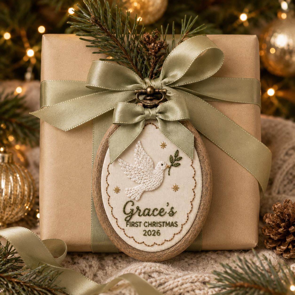 Personalized First Christmas Ornament with Custom Name Embroidered Hoop, Holly Bell Dove Baby Keepsake, and Heirloom Holiday Gift Christmas 2026 - photo 10