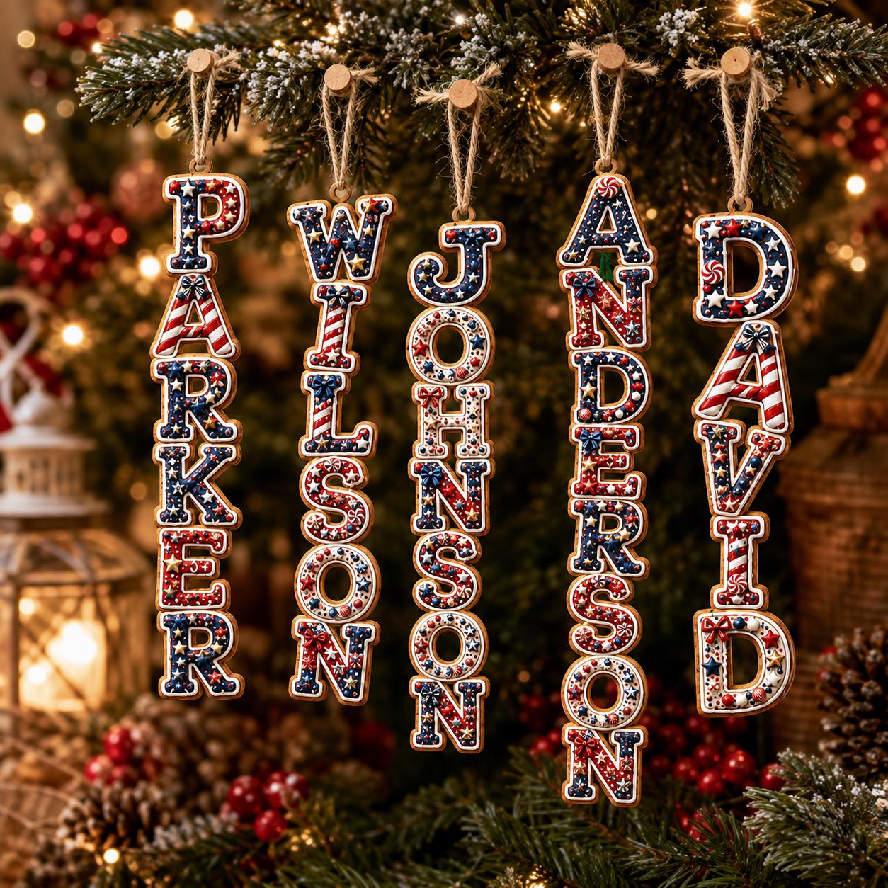 Personalized Christmas Gingerbread Letter Ornament with Custom Name, USA 250th Anniversary 2026 Keepsake, and Patriotic Family Gift