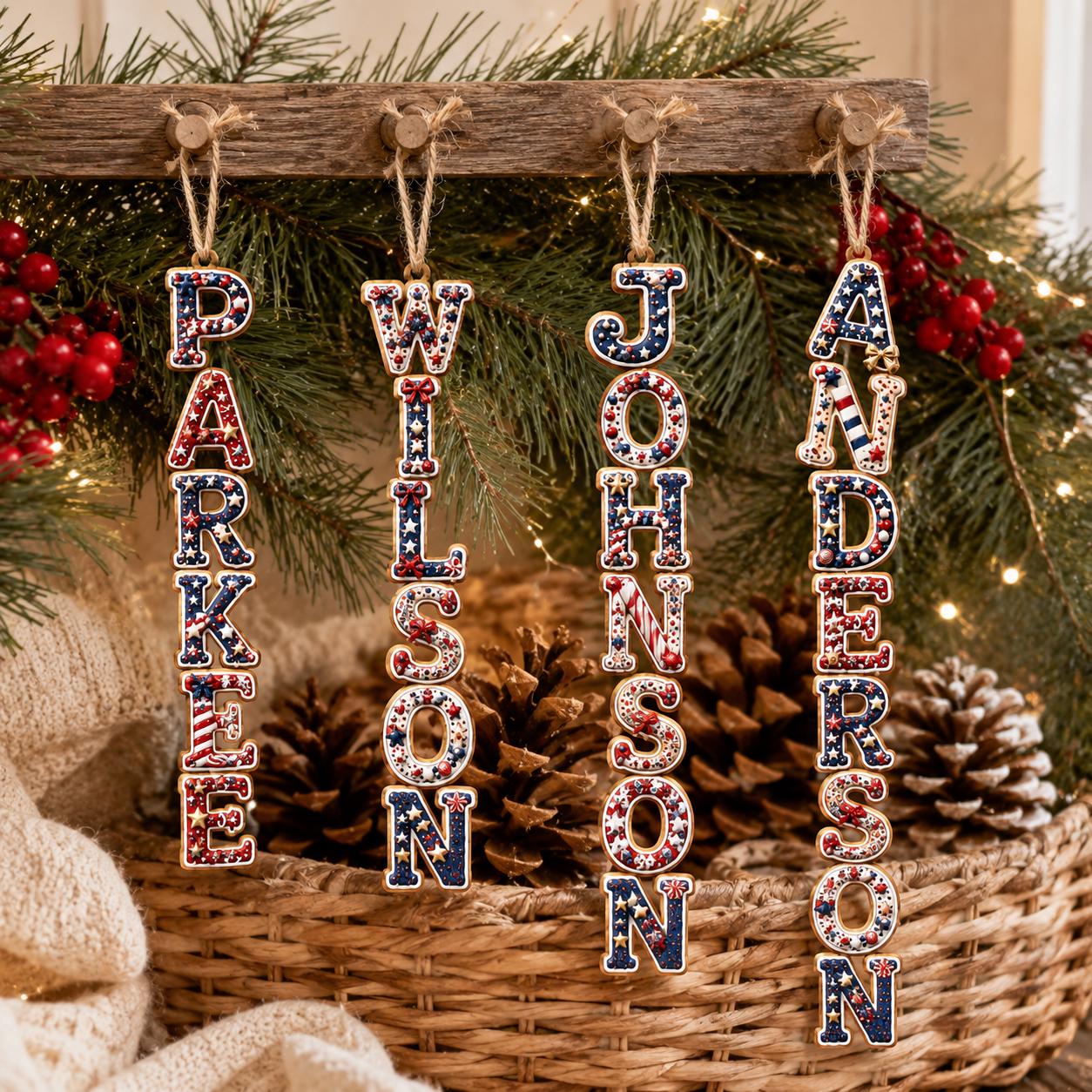 Personalized Christmas Gingerbread Letter Ornament with Custom Name, USA 250th Anniversary 2026 Keepsake, and Patriotic Family Gift - photo 2