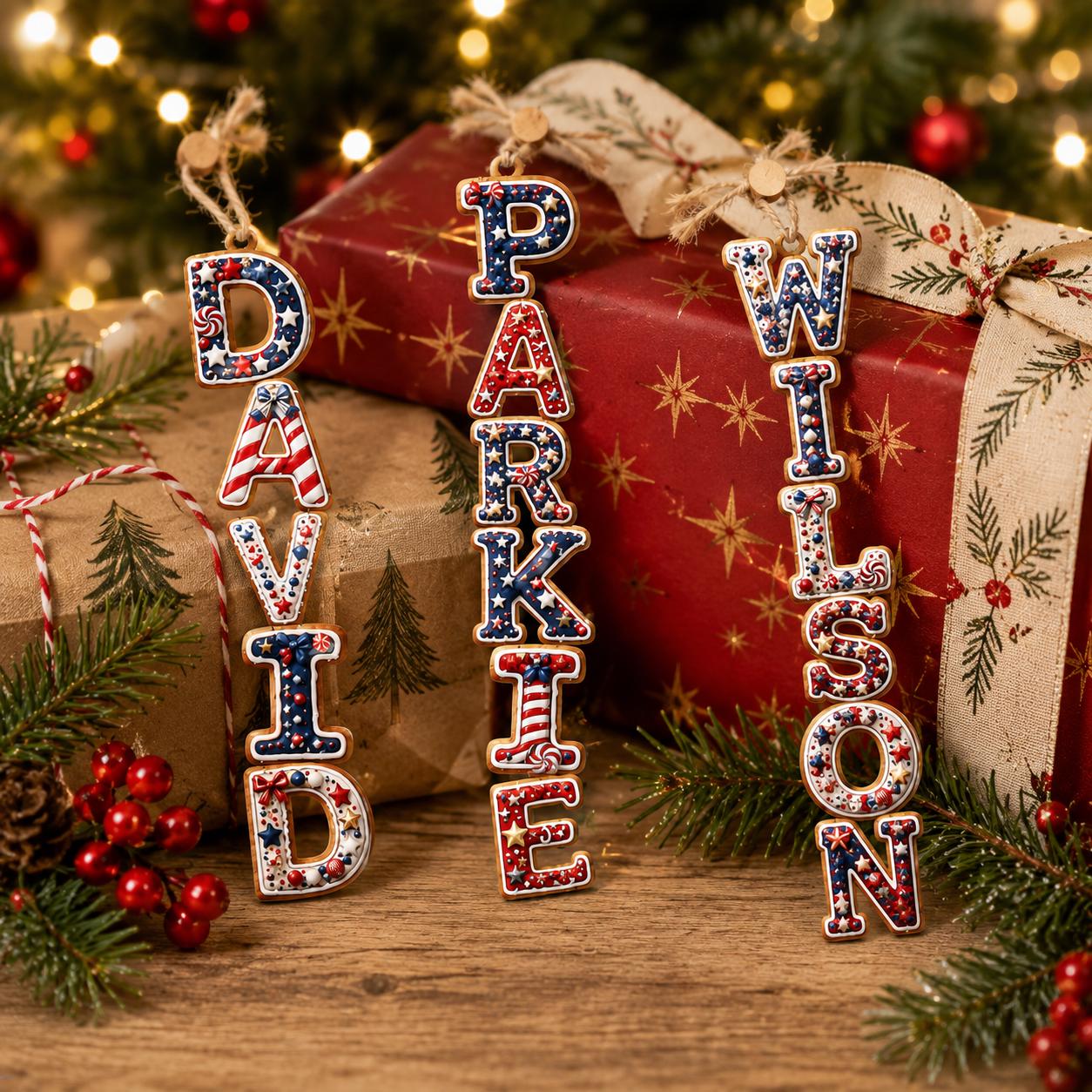 Personalized Christmas Gingerbread Letter Ornament with Custom Name, USA 250th Anniversary 2026 Keepsake, and Patriotic Family Gift - photo 3