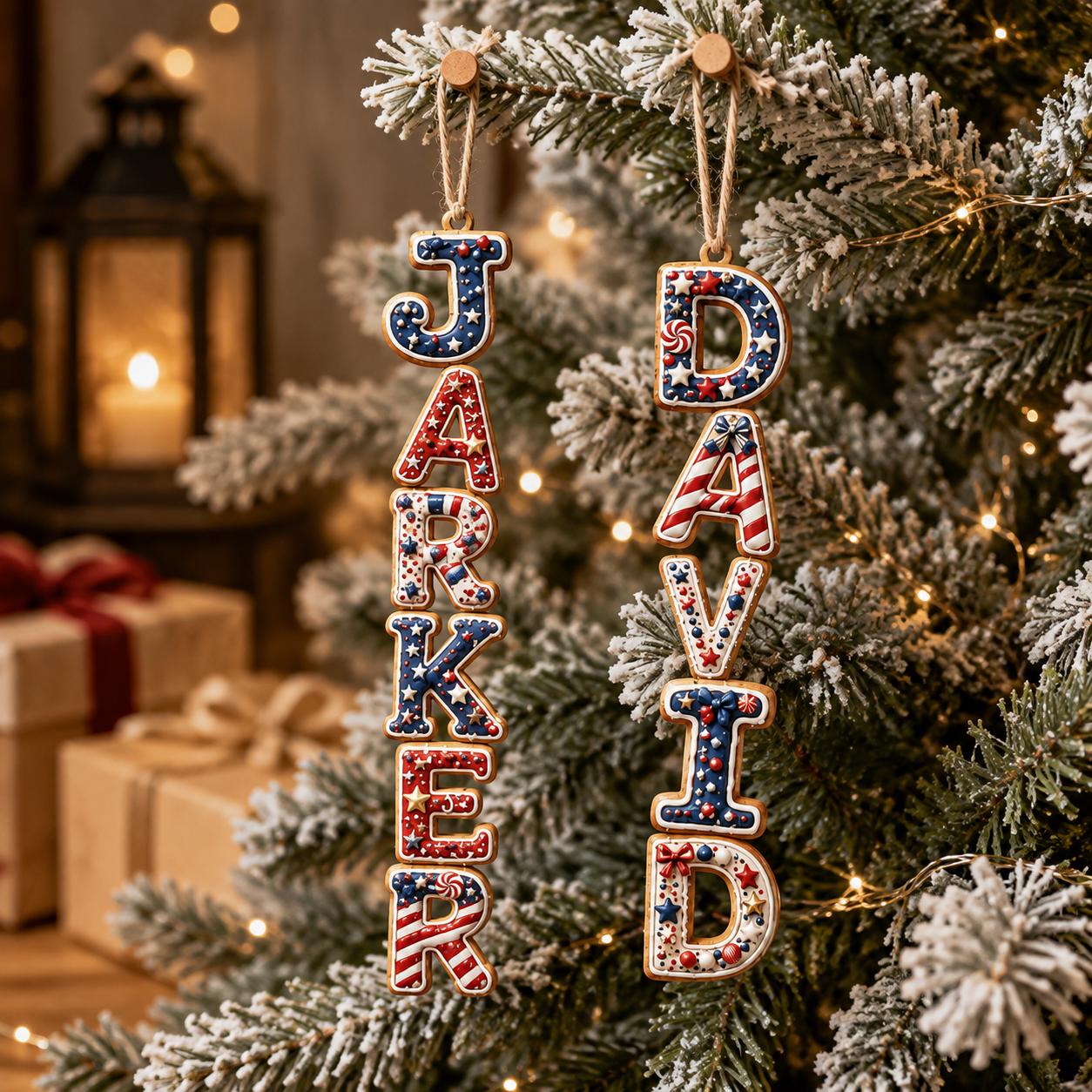 Personalized Christmas Gingerbread Letter Ornament with Custom Name, USA 250th Anniversary 2026 Keepsake, and Patriotic Family Gift - photo 6