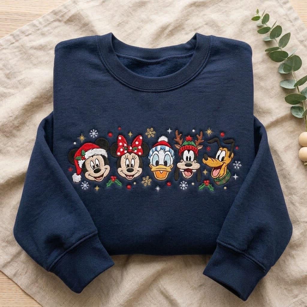 Embroidered Disney Holiday Christmas Sweatshirt with Mickey Minnie Donald Goofy Pluto – Magical Family Vacation Crewneck Shirt - photo 4