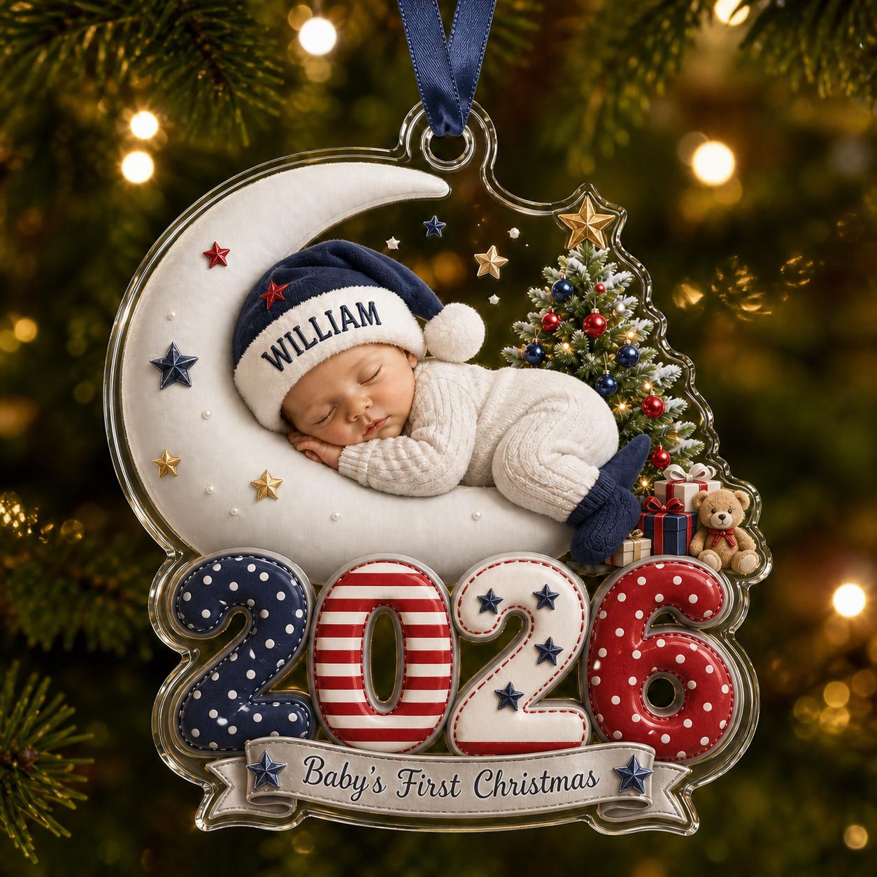 Personalized Baby First Christmas Acrylic Ornament with Custom Name 2026 Keepsake and Newborn Gift for Baby's