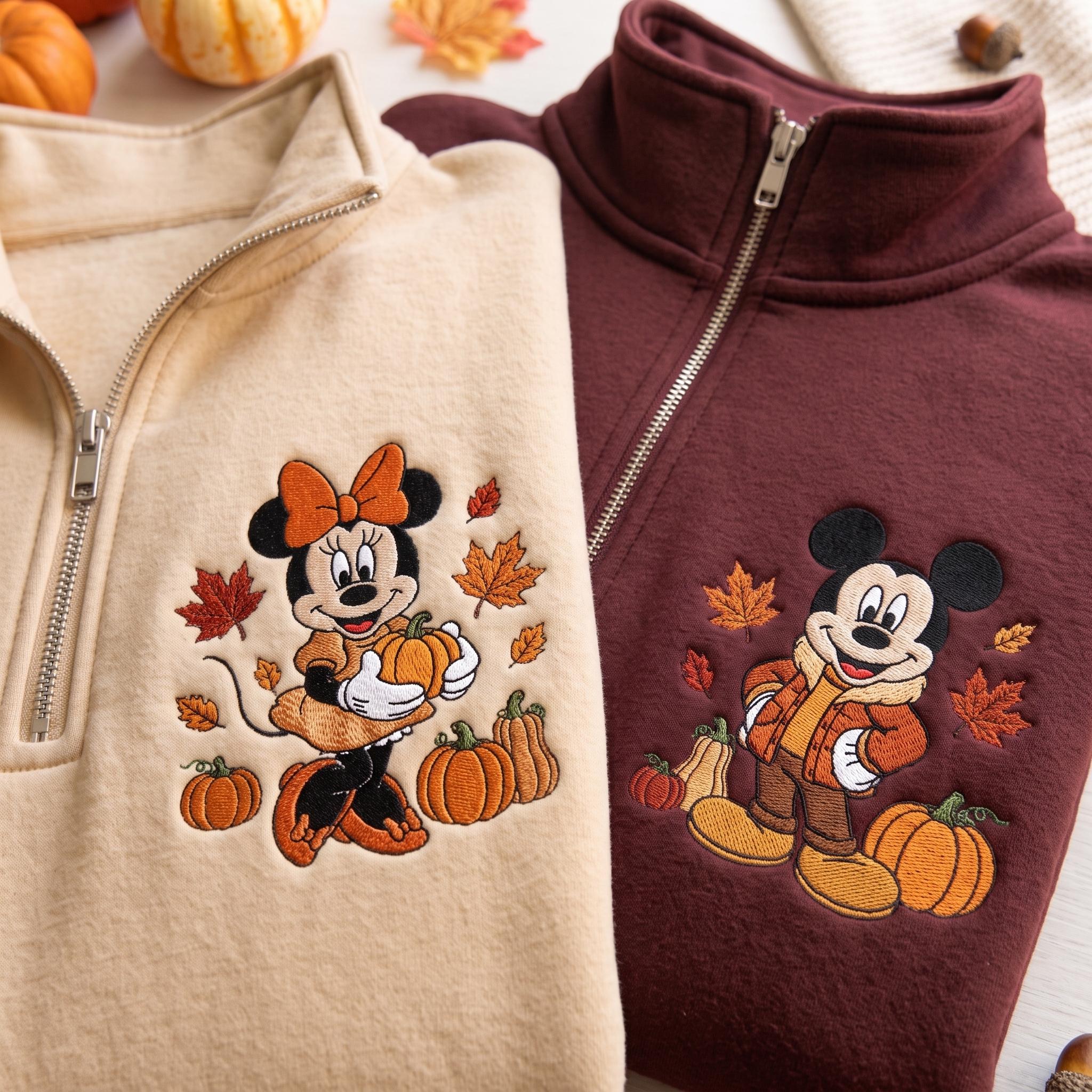 Custom Embroidered Disney Halloween Quarter Zip with Minnie Pumpkin and Mickey for a Cozy Fall Disneyland Vacation Gift - photo 2