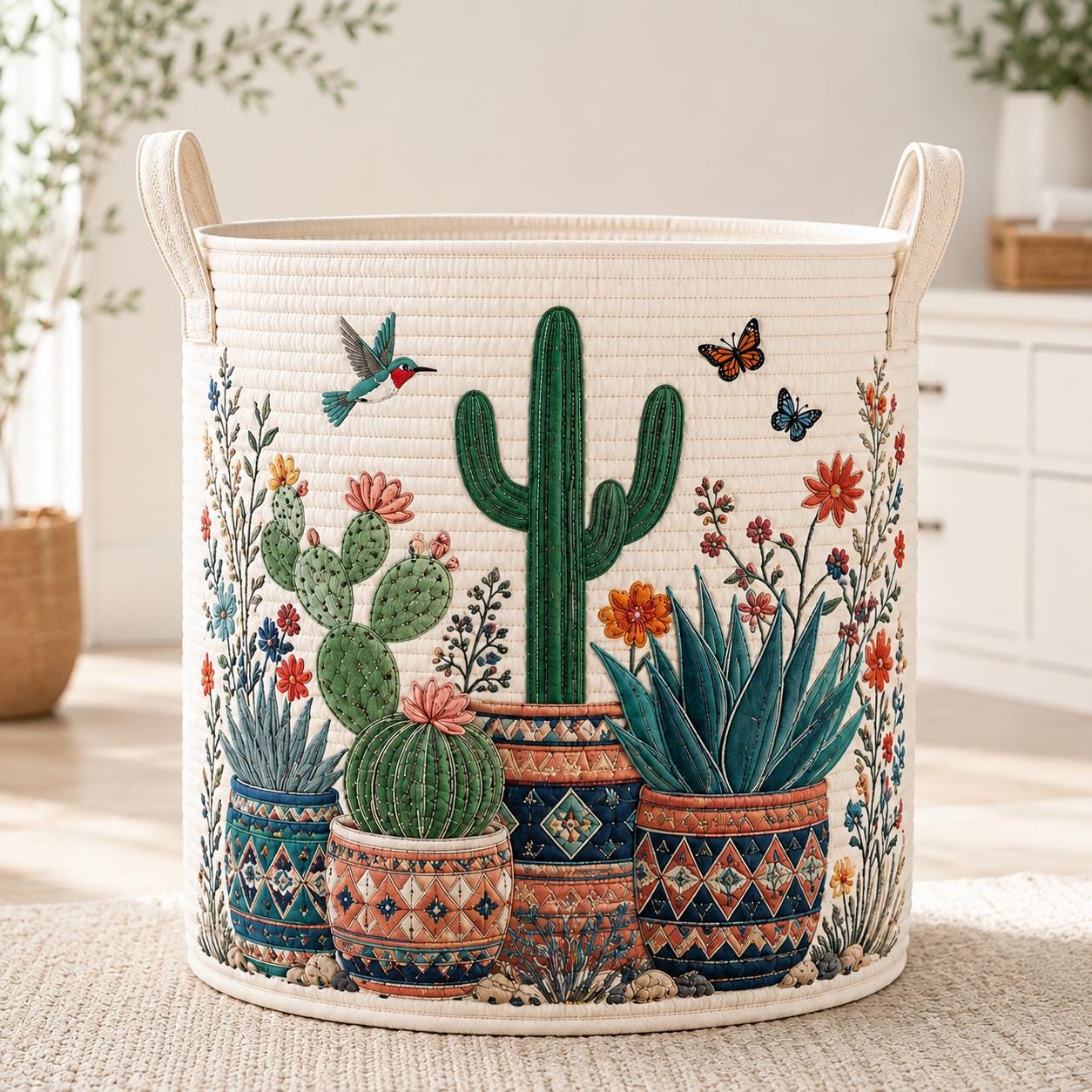 Boho Cactus Quilted Laundry Basket and Desert Plant Storage Hamper Organizer – Southwestern Home Decor Gift for Plant Lovers - photo 9