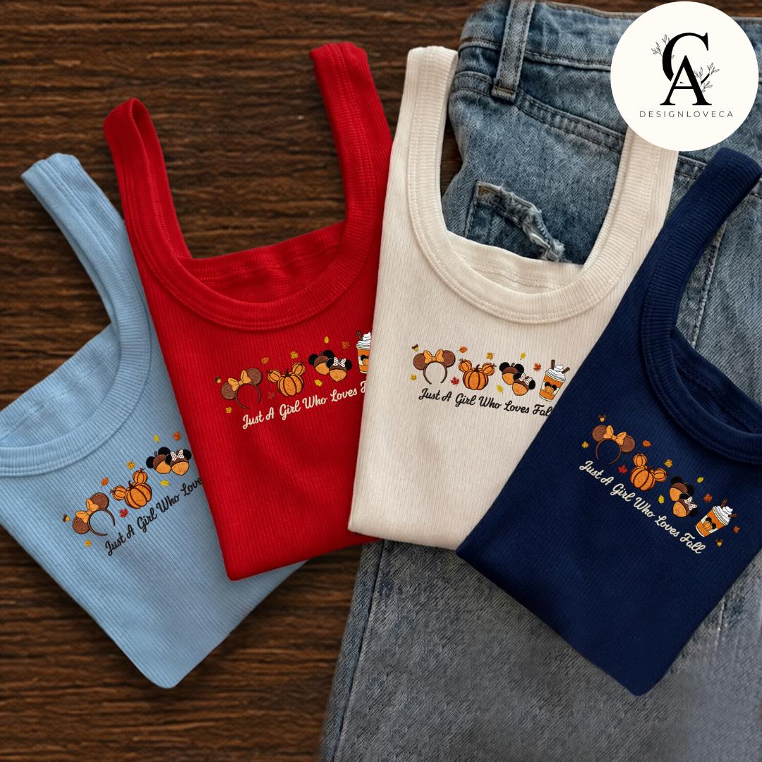 Embroidered Just a Girl Who Loves Fall Disney Baby Tee Crop Tank – Thanksgiving Halloween Fall Vibes Lace Trim Tank Sweater - photo 4