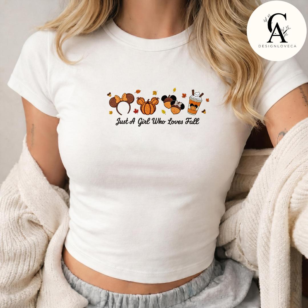 Embroidered Just a Girl Who Loves Fall Disney Baby Tee Crop Tank – Thanksgiving Halloween Fall Vibes Lace Trim Tank Sweater - photo 5