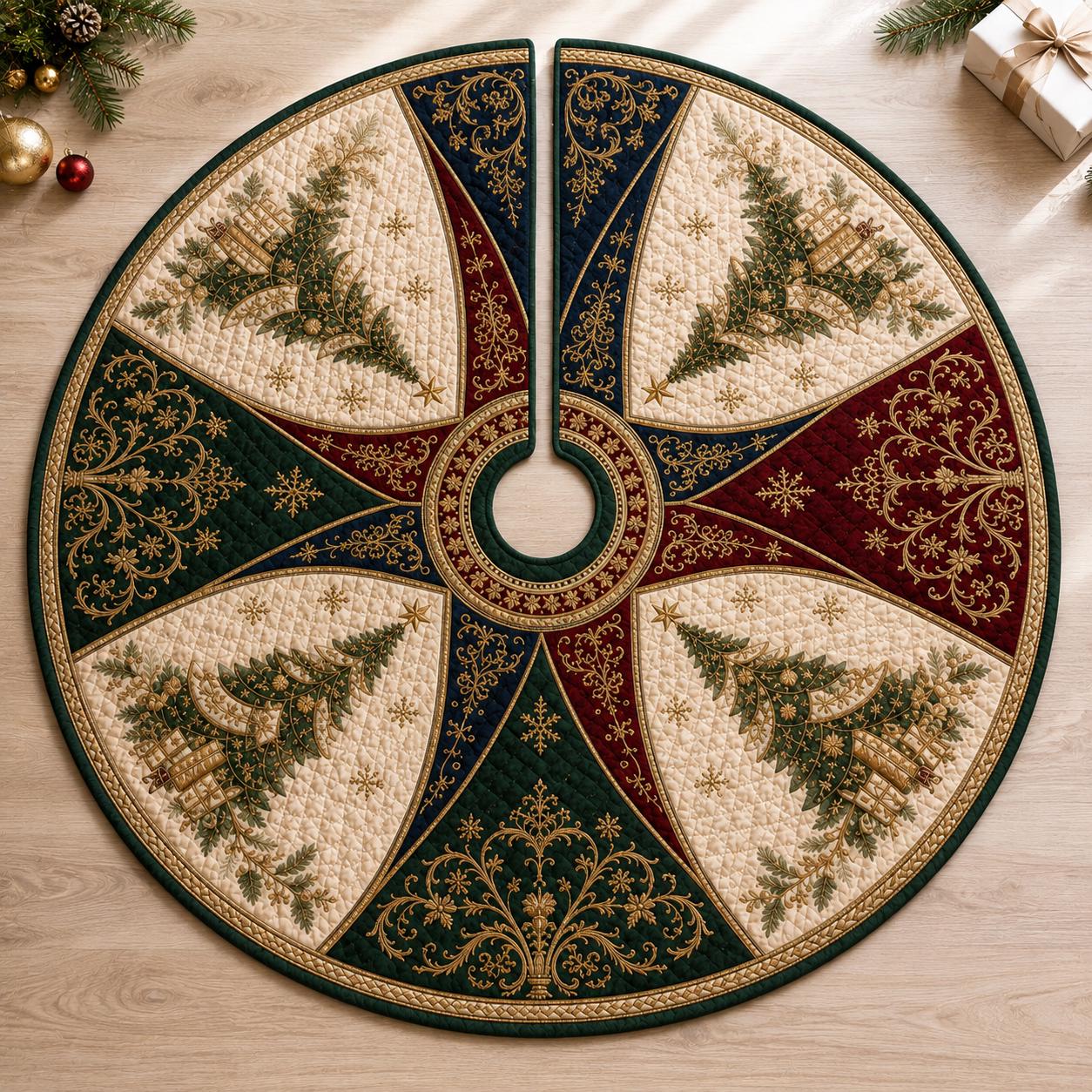 Quilted Christmas Tree Skirt with Elegant Holiday Tree Mat, Vintage Christmas Decor, Luxury Quilted Tree Base, and Gift for Christmas Lovers - photo 2