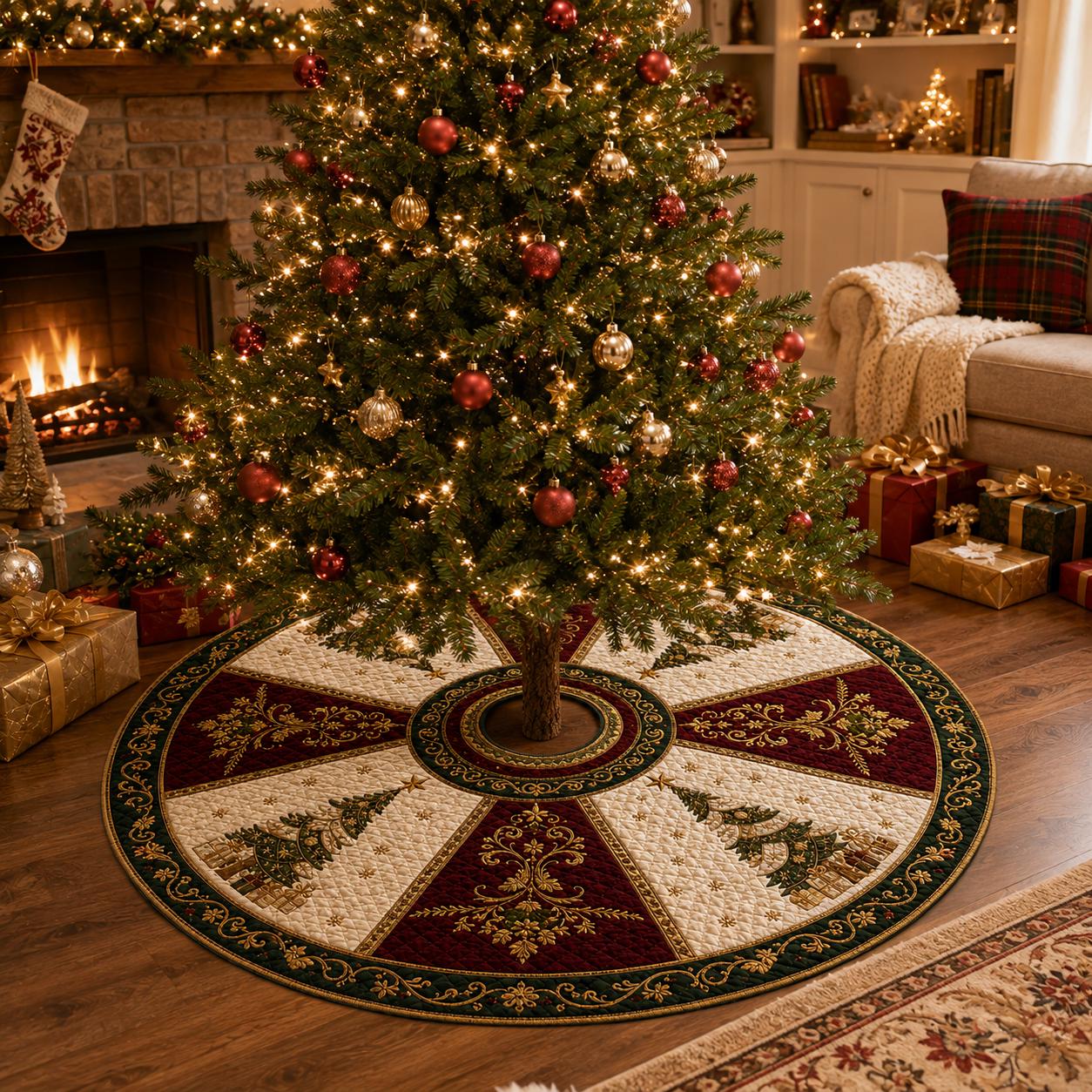 Quilted Christmas Tree Skirt with Elegant Holiday Tree Mat, Vintage Christmas Decor, Luxury Quilted Tree Base, and Gift for Christmas Lovers - photo 4