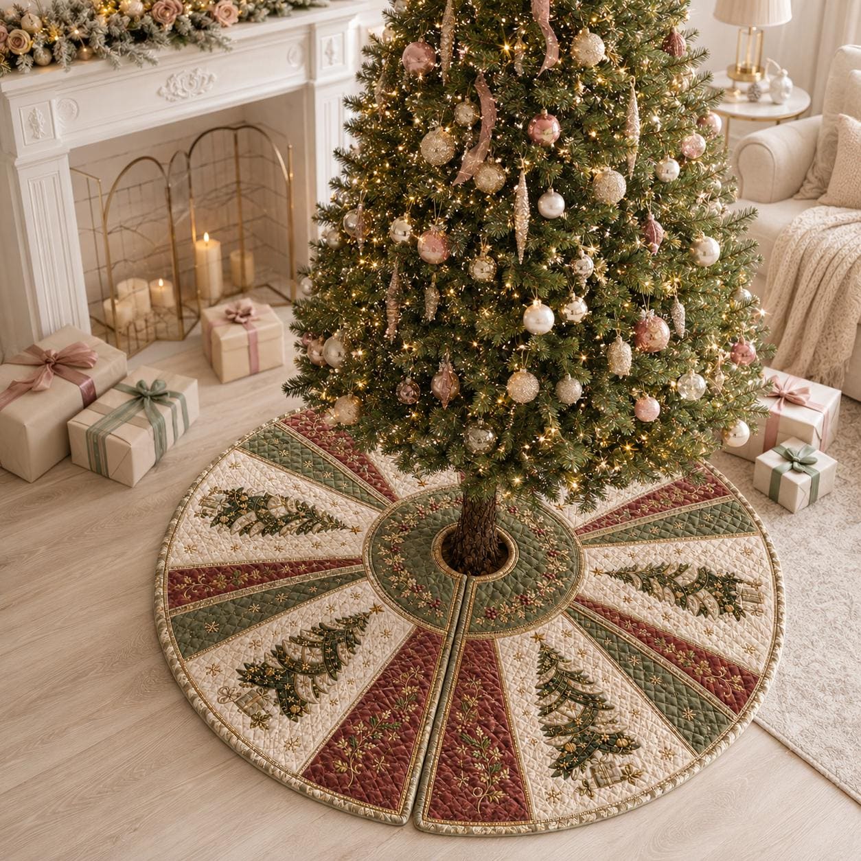 Quilted Christmas Tree Skirt with Elegant Holiday Tree Mat, Vintage Christmas Decor, Luxury Quilted Tree Base, and Gift for Christmas Lovers - photo 5