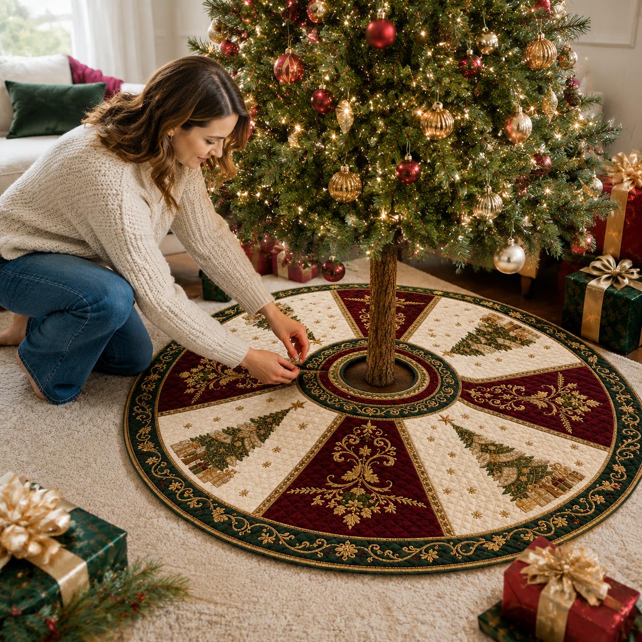 Quilted Christmas Tree Skirt with Elegant Holiday Tree Mat, Vintage Christmas Decor, Luxury Quilted Tree Base, and Gift for Christmas Lovers - photo 6
