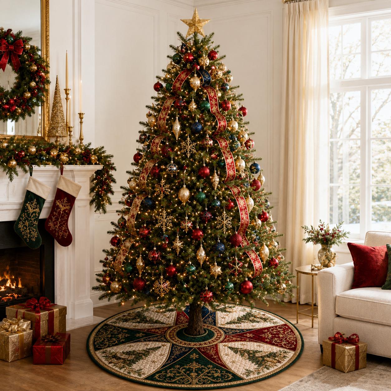 Quilted Christmas Tree Skirt with Elegant Holiday Tree Mat, Vintage Christmas Decor, Luxury Quilted Tree Base, and Gift for Christmas Lovers - photo 7