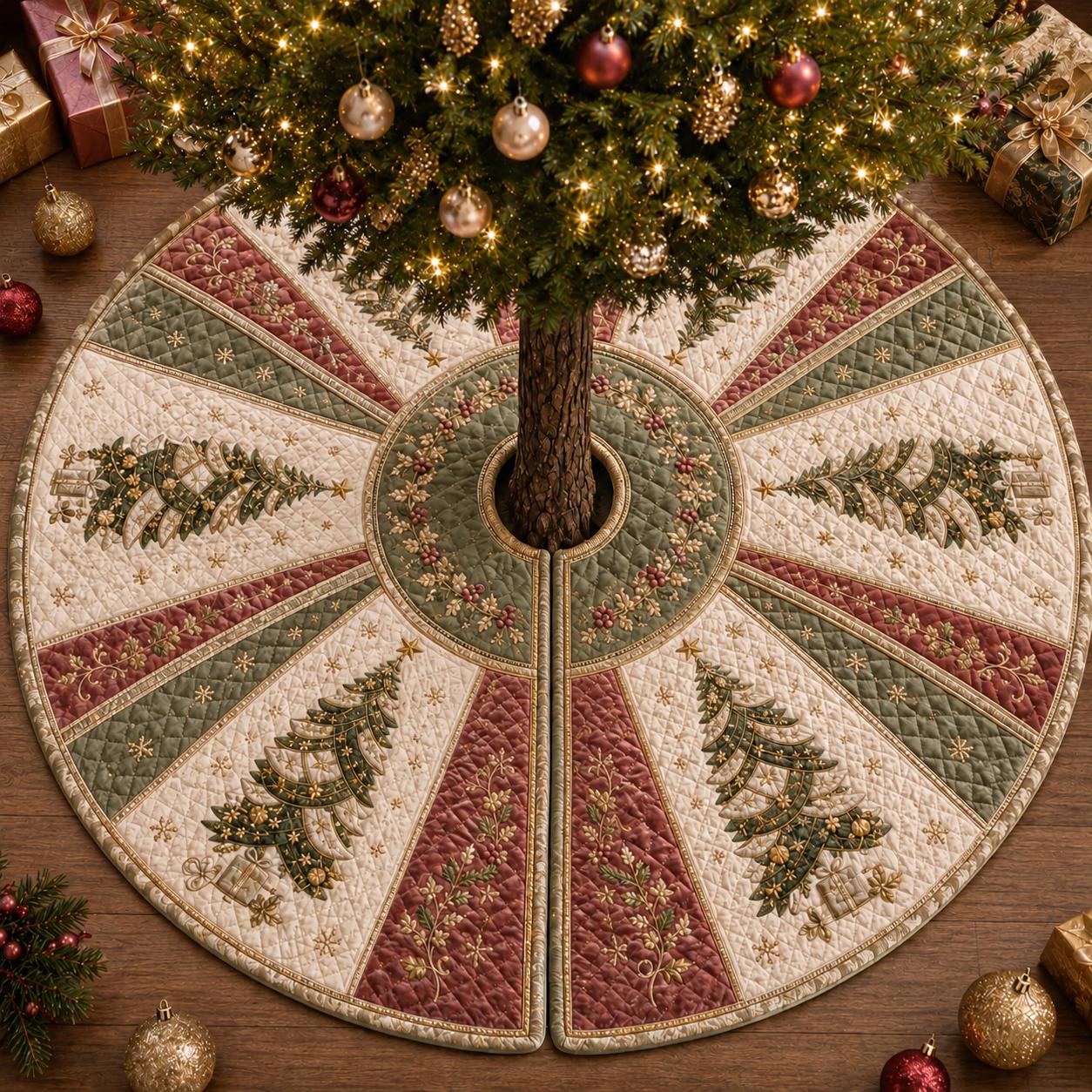 Quilted Christmas Tree Skirt with Elegant Holiday Tree Mat, Vintage Christmas Decor, Luxury Quilted Tree Base, and Gift for Christmas Lovers - photo 8