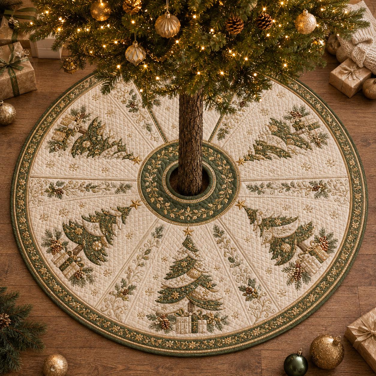 Quilted Christmas Tree Skirt with Elegant Holiday Tree Mat, Vintage Christmas Decor, Luxury Quilted Tree Base, and Gift for Christmas Lovers - photo 9