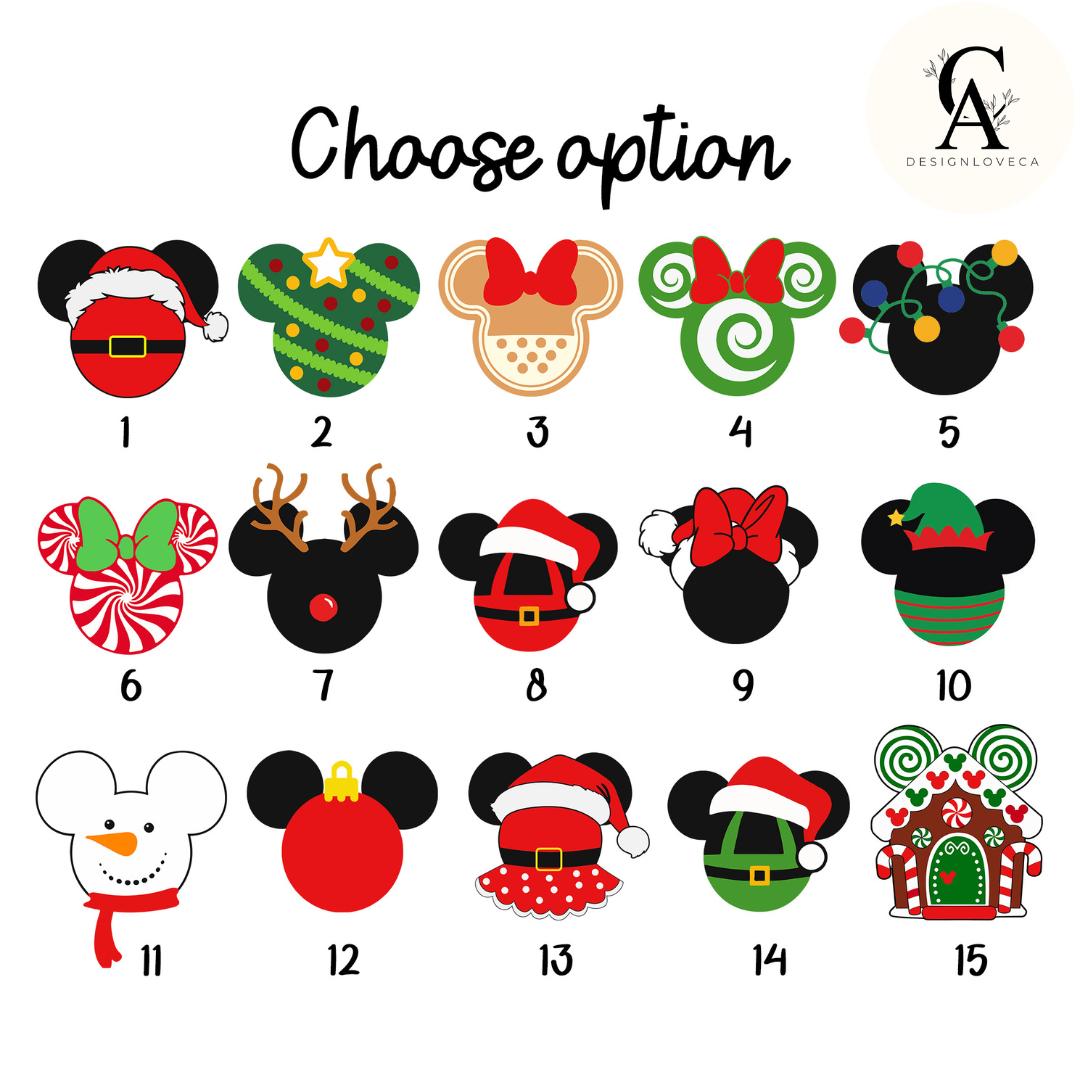 Embroidered Disney Christmas Gingham Mock Neck Sweatshirt with Mickey Minnie Ears Santa and Tree Light – Holiday Crewneck Sweater - photo 2