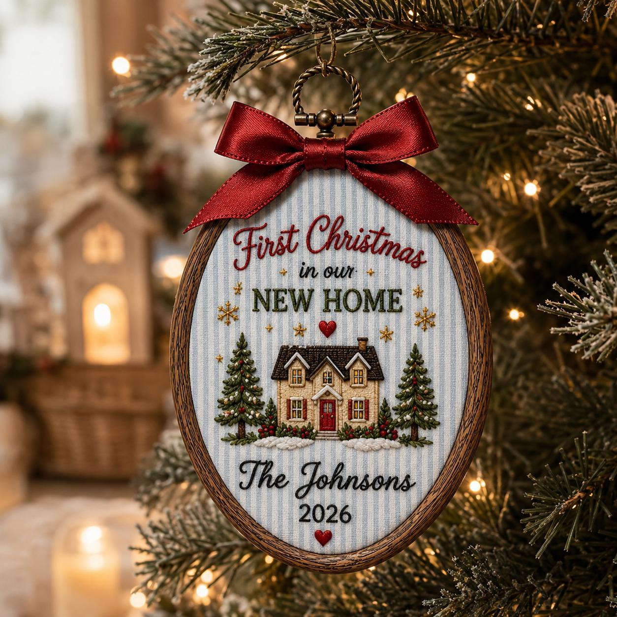 Personalized Christmas Ornament with Mr and Mrs New Home Baby First Christmas Embroidered Hoop, Family Holiday Keepsake Gift, and Custom Ornament - photo 2
