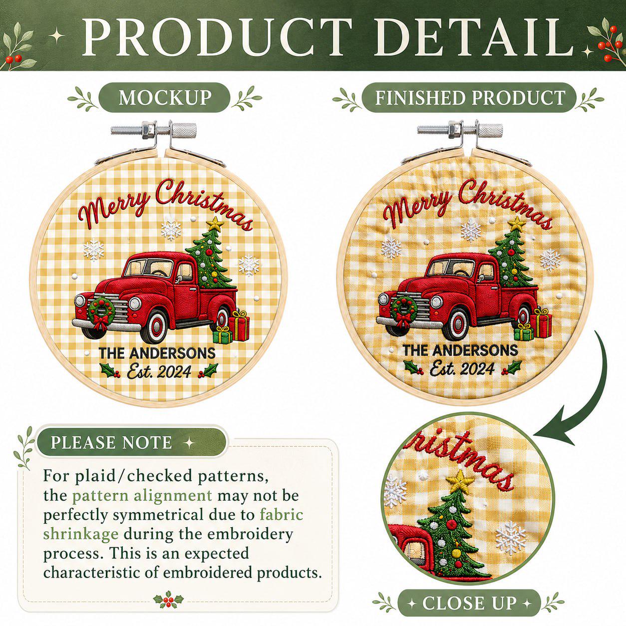 Personalized Christmas Ornament with Mr and Mrs New Home Baby First Christmas Embroidered Hoop, Family Holiday Keepsake Gift, and Custom Ornament - photo 5
