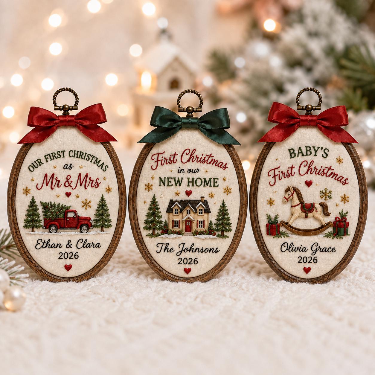 Personalized Christmas Ornament with Mr and Mrs New Home Baby First Christmas Embroidered Hoop, Family Holiday Keepsake Gift, and Custom Ornament - photo 8