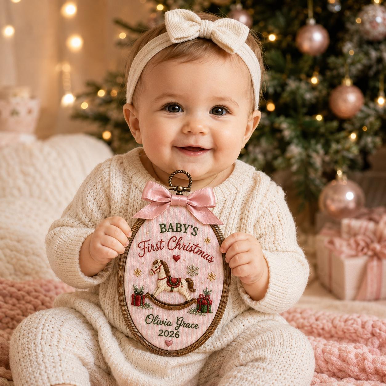 Personalized Christmas Ornament with Mr and Mrs New Home Baby First Christmas Embroidered Hoop, Family Holiday Keepsake Gift, and Custom Ornament - photo 9