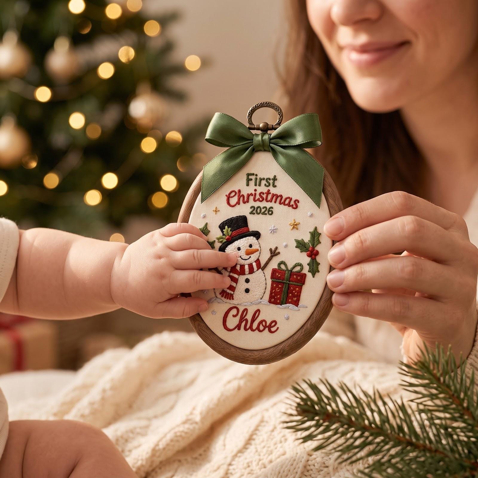 Personalized Custom Name First Christmas 2026 Embroidered Hoop Ornament – Snowman Candy Cane Train Keepsake Baby Holiday Gift - photo 10