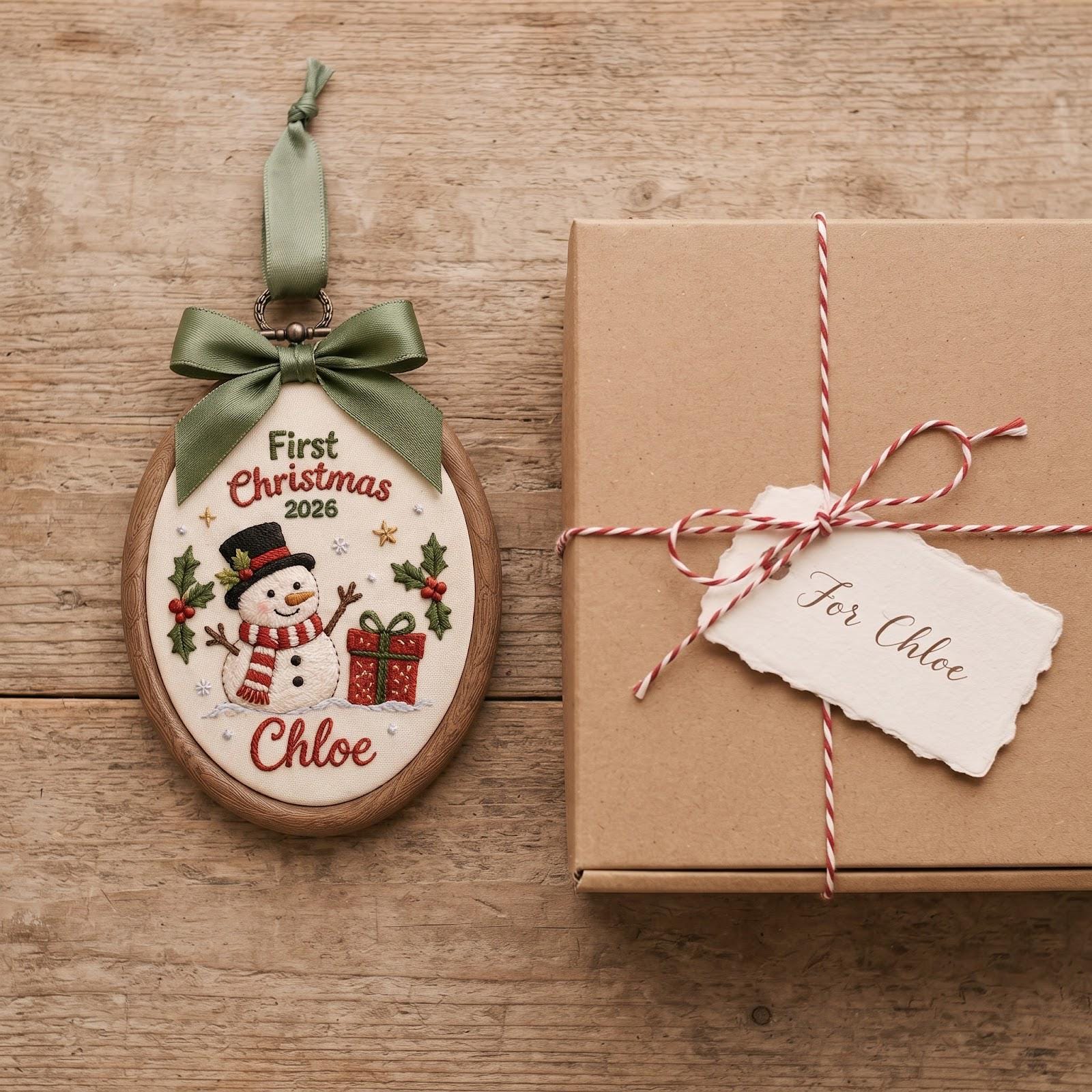 Personalized Custom Name First Christmas 2026 Embroidered Hoop Ornament – Snowman Candy Cane Train Keepsake Baby Holiday Gift - photo 11