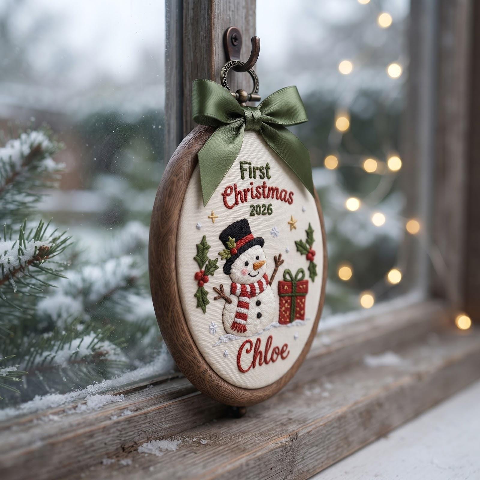 Personalized Custom Name First Christmas 2026 Embroidered Hoop Ornament – Snowman Candy Cane Train Keepsake Baby Holiday Gift - photo 12
