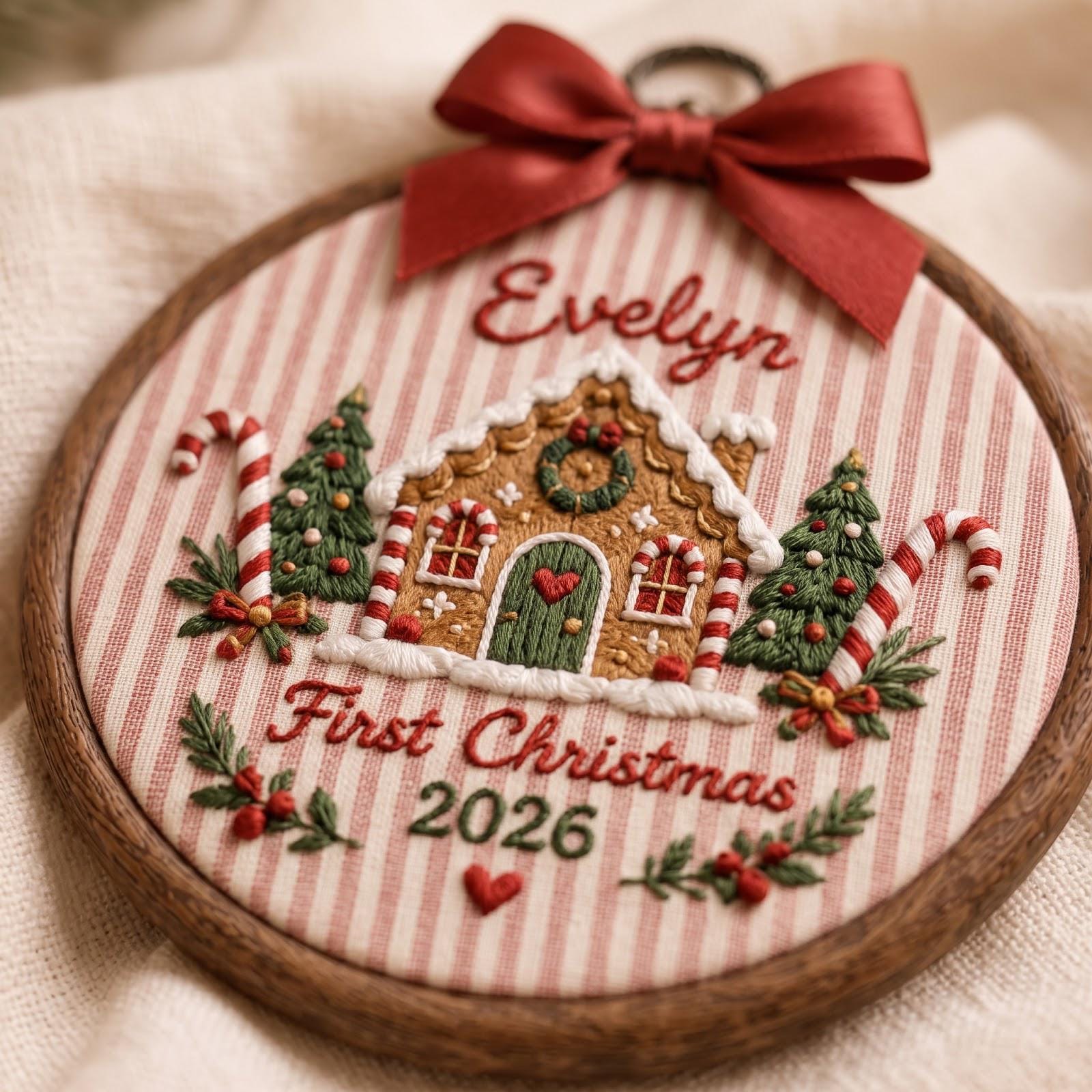 Personalized Custom Name Baby First Christmas 2026 Embroidered Hoop Ornament – Gingerbread Dove Train Keepsake Newborn Holiday Gift - photo 11