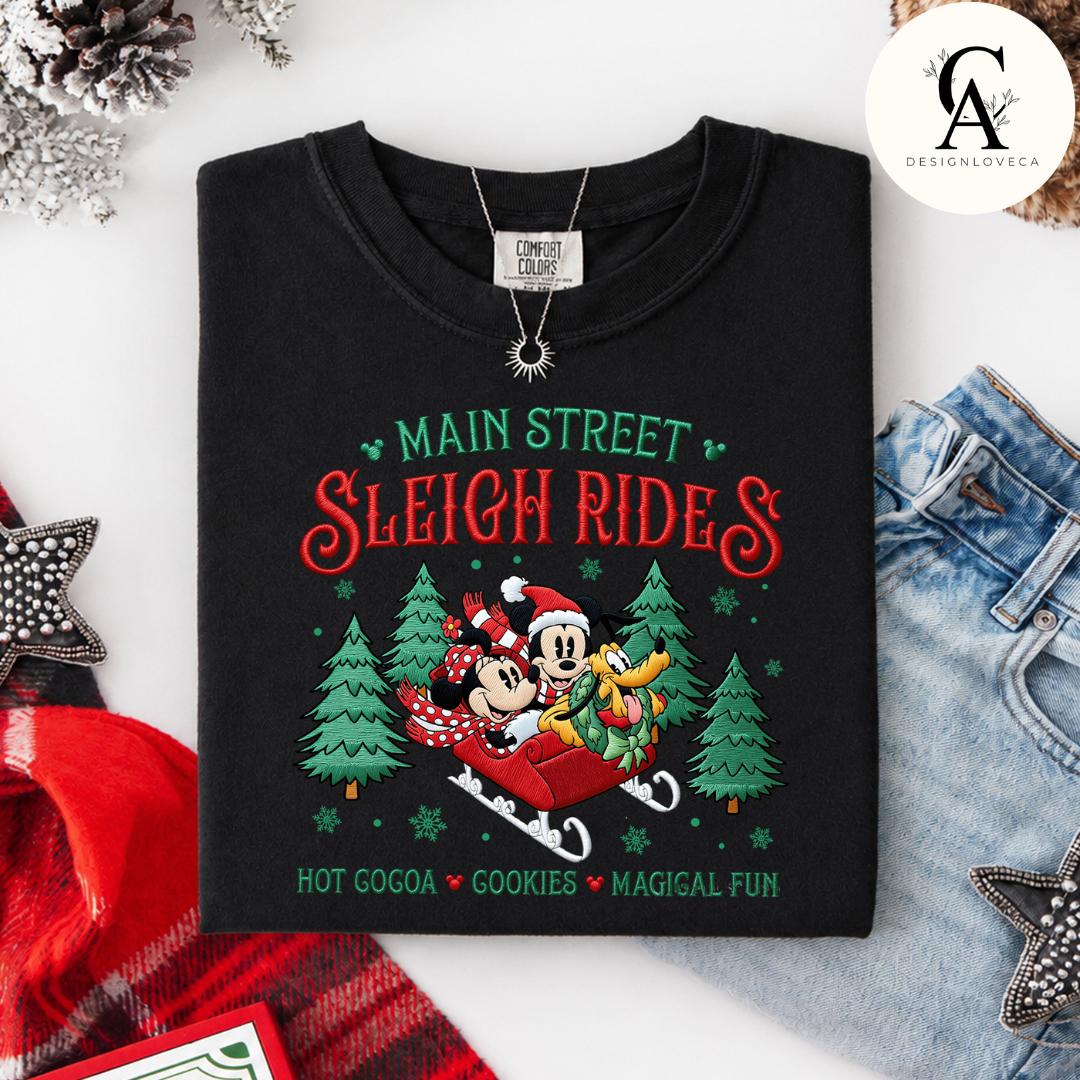 Embroidered Mickey and Minnie Main Street Sleigh Rides Disney Christmas Gingham Mock Neck Sweatshirt – Holiday Xmas Crewneck Sweater - photo 5