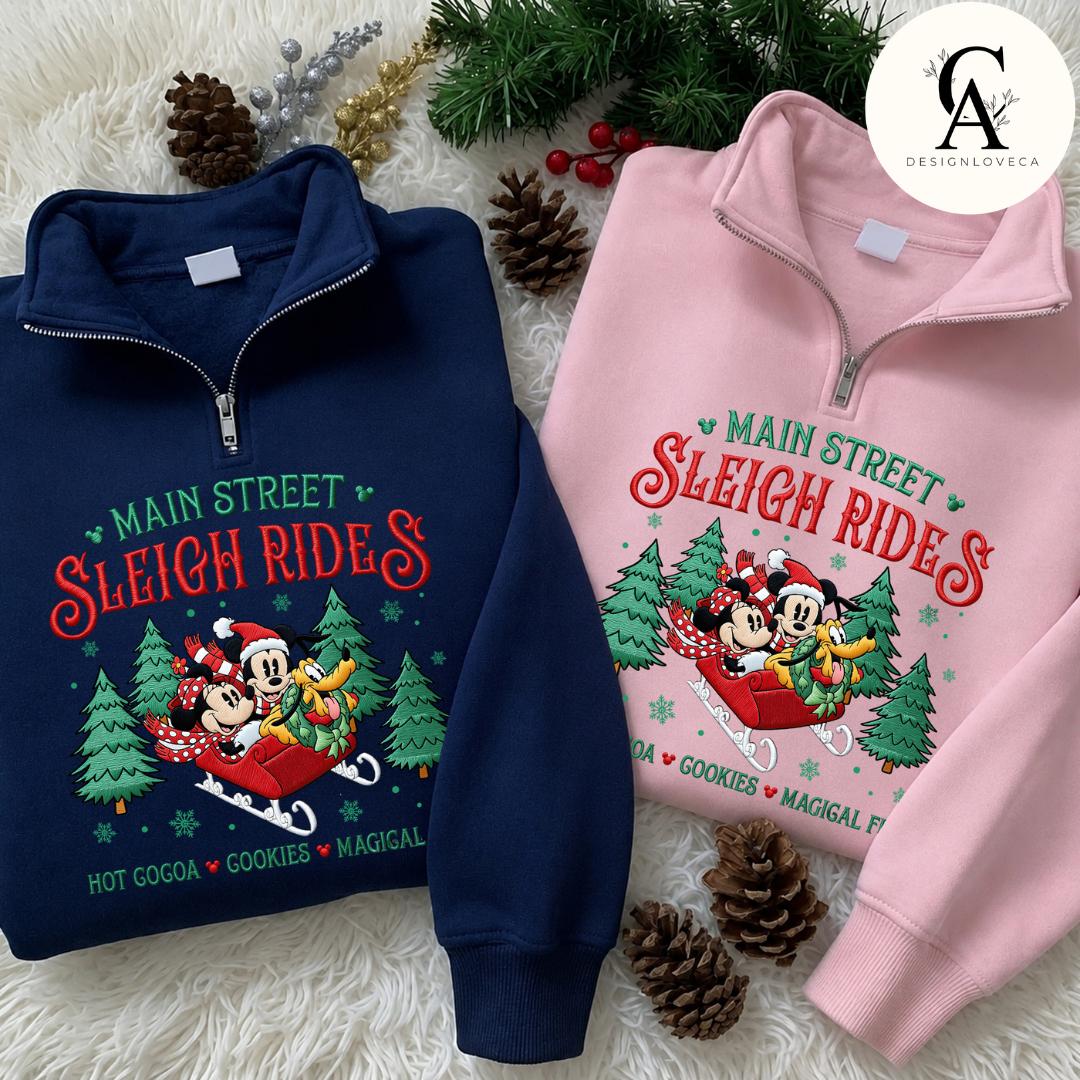 Embroidered Mickey and Minnie Main Street Sleigh Rides Disney Christmas Gingham Mock Neck Sweatshirt – Holiday Xmas Crewneck Sweater - photo 6