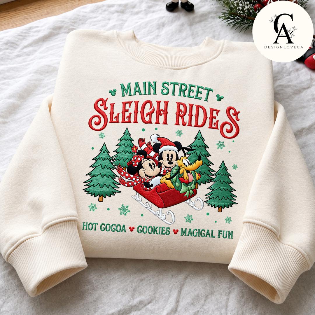 Embroidered Mickey and Minnie Main Street Sleigh Rides Disney Christmas Gingham Mock Neck Sweatshirt – Holiday Xmas Crewneck Sweater - photo 7