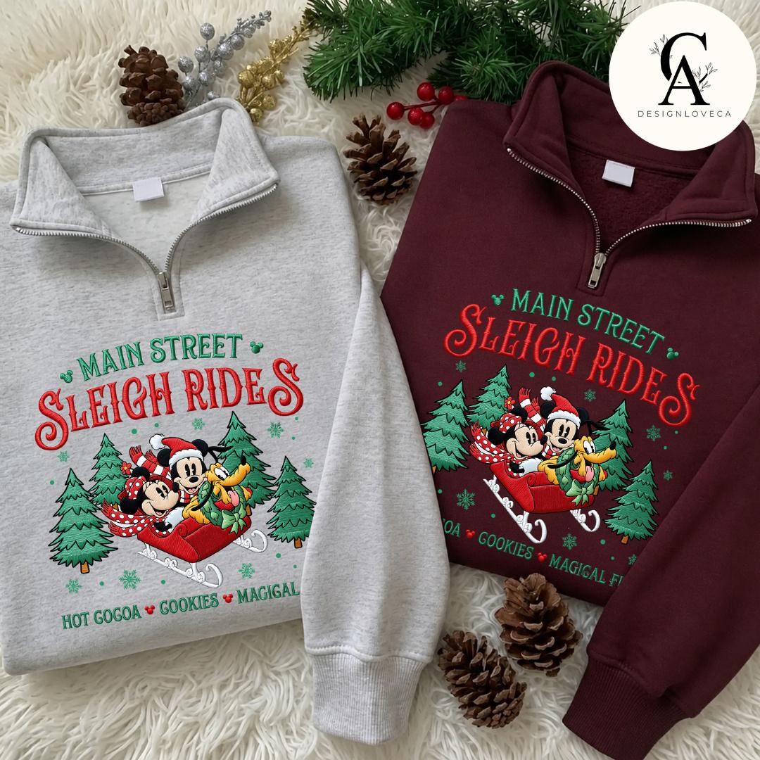 Embroidered Mickey and Minnie Main Street Sleigh Rides Disney Christmas Gingham Mock Neck Sweatshirt – Holiday Xmas Crewneck Sweater - photo 8