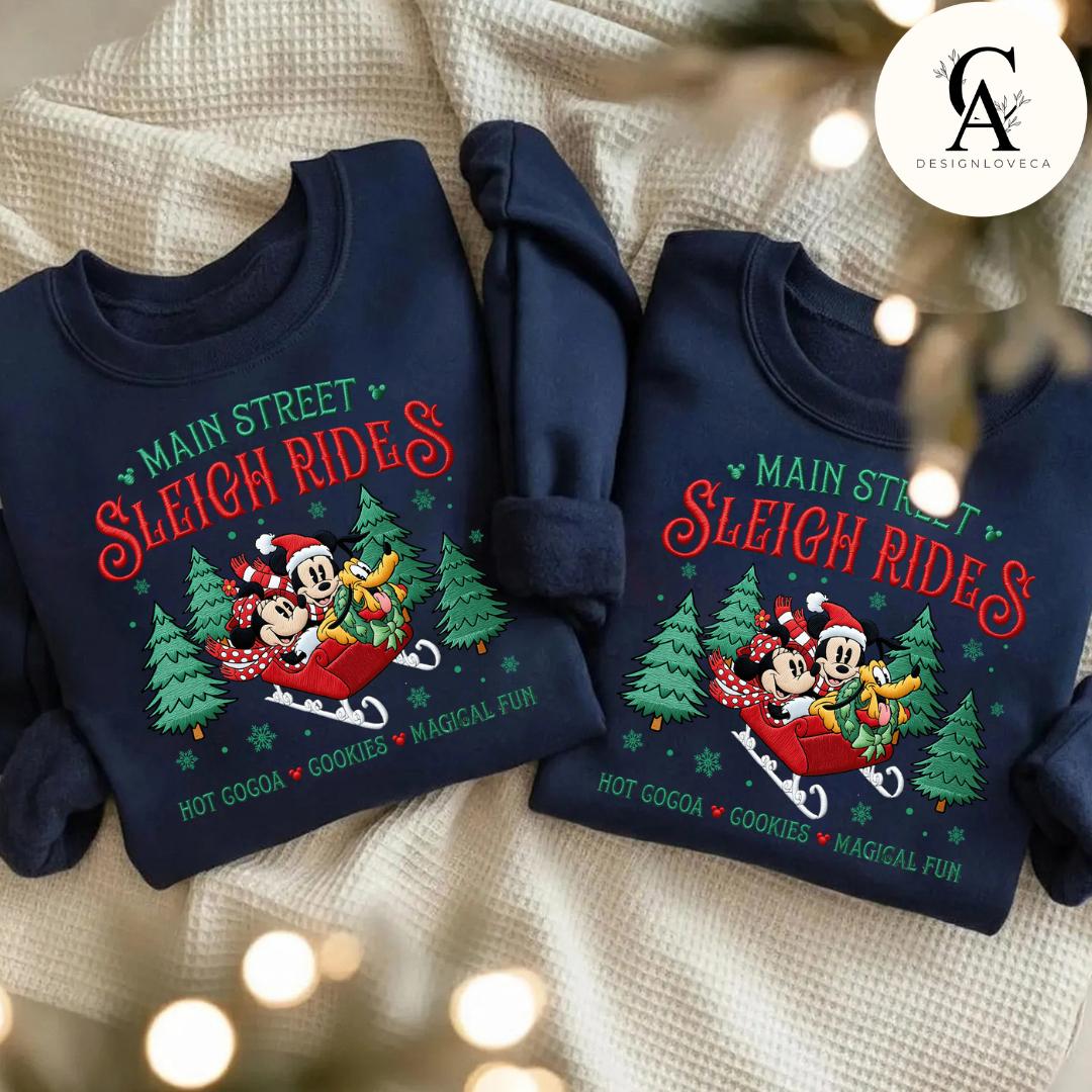 Embroidered Mickey and Minnie Main Street Sleigh Rides Disney Christmas Gingham Mock Neck Sweatshirt – Holiday Xmas Crewneck Sweater - photo 9