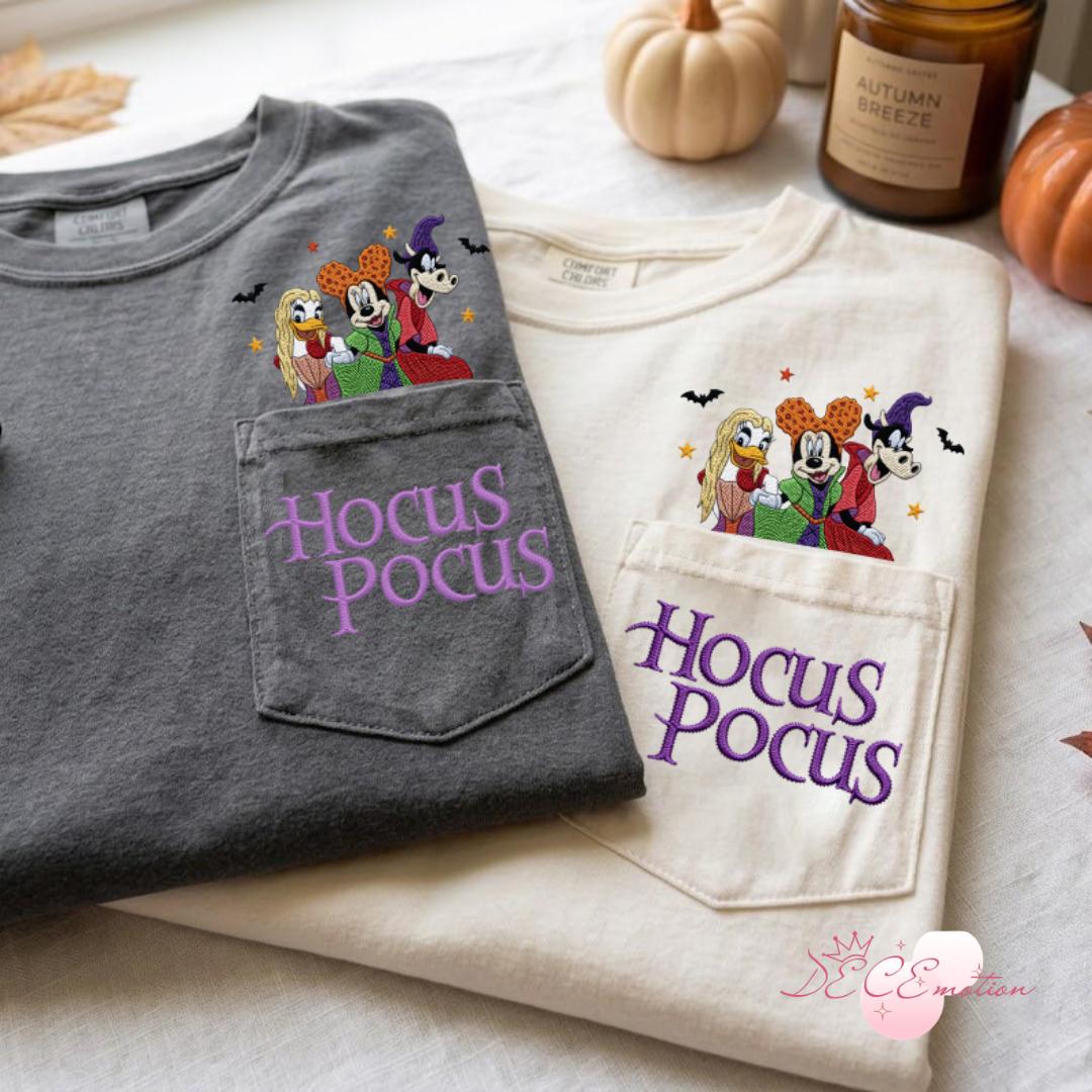 Embroidered Hocus Pocus Disney Halloween Comfort Colors Pocket Shirt with The Sanderson Sisters – Just a Bunch of Hocus Pocus Tee - photo 2