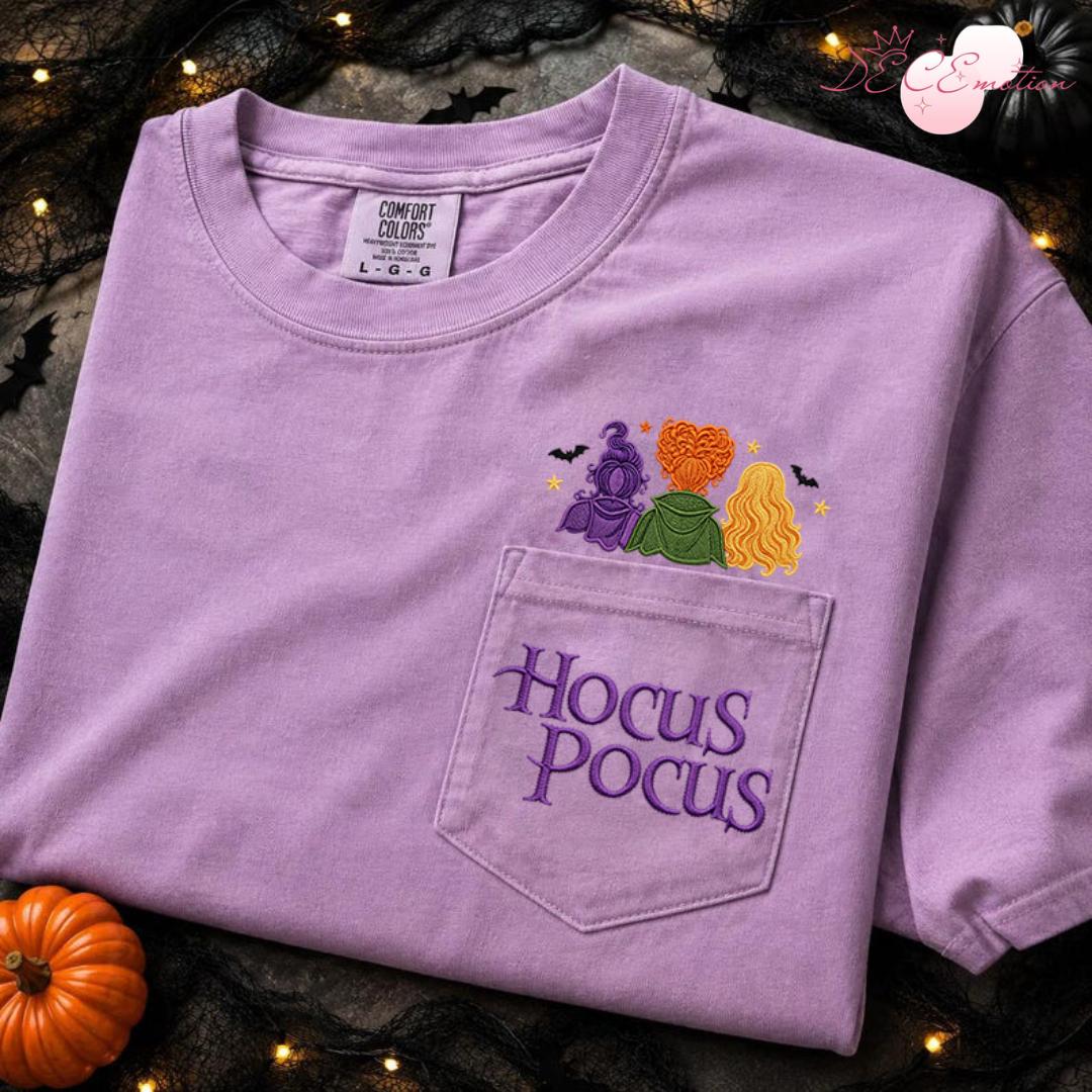 Embroidered Hocus Pocus Disney Halloween Comfort Colors Pocket Shirt with The Sanderson Sisters – Just a Bunch of Hocus Pocus Tee - photo 4