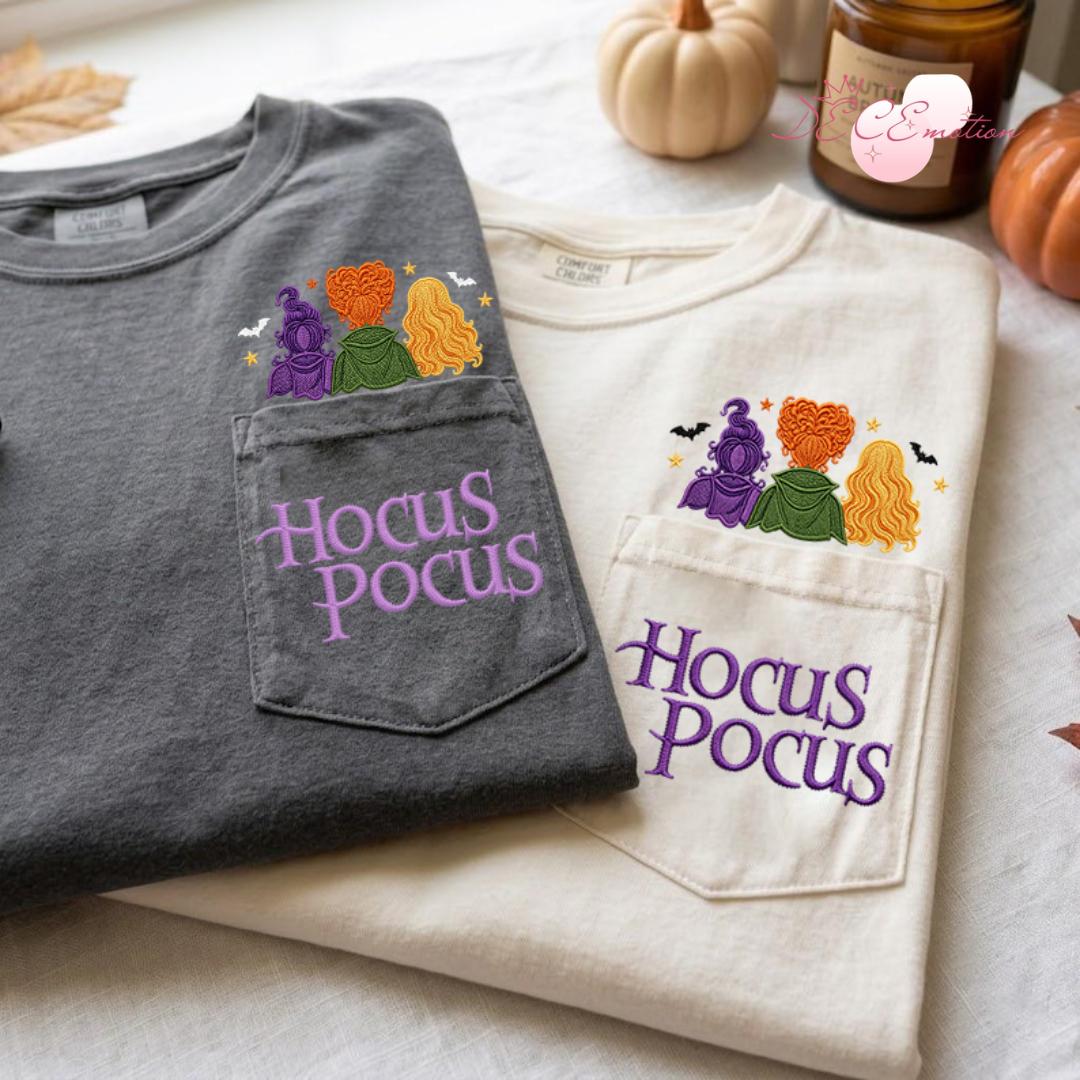 Embroidered Hocus Pocus Disney Halloween Comfort Colors Pocket Shirt with The Sanderson Sisters – Just a Bunch of Hocus Pocus Tee - photo 8