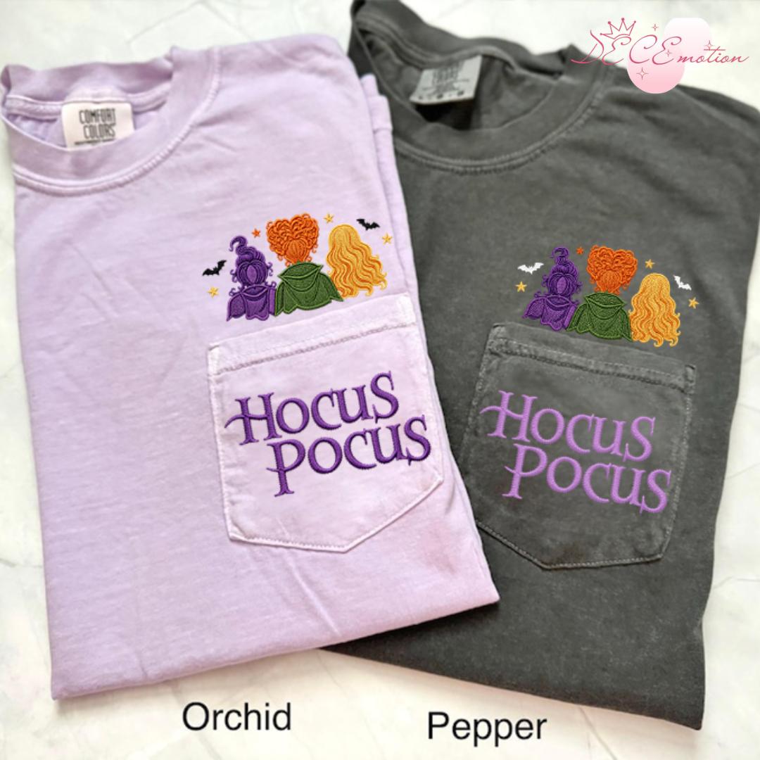 Embroidered Hocus Pocus Disney Halloween Comfort Colors Pocket Shirt with The Sanderson Sisters – Just a Bunch of Hocus Pocus Tee - photo 10