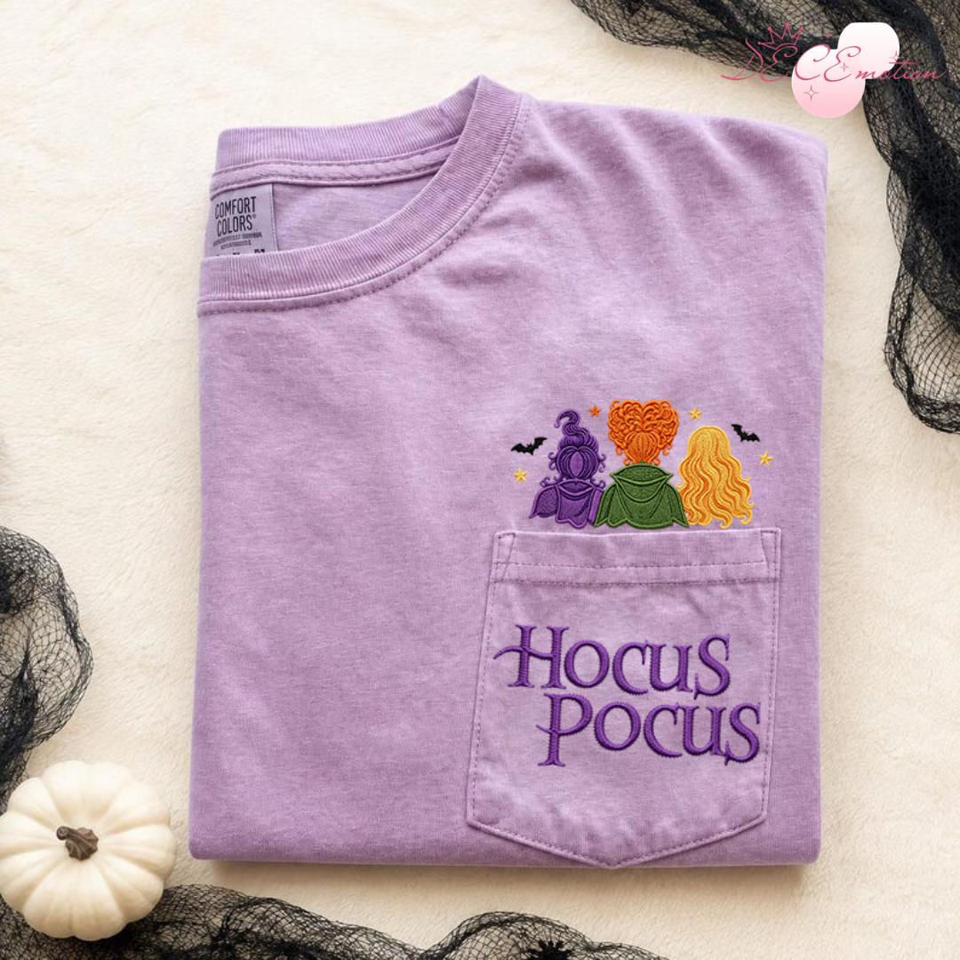 Embroidered Hocus Pocus Disney Halloween Comfort Colors Pocket Shirt with The Sanderson Sisters – Just a Bunch of Hocus Pocus Tee - photo 11