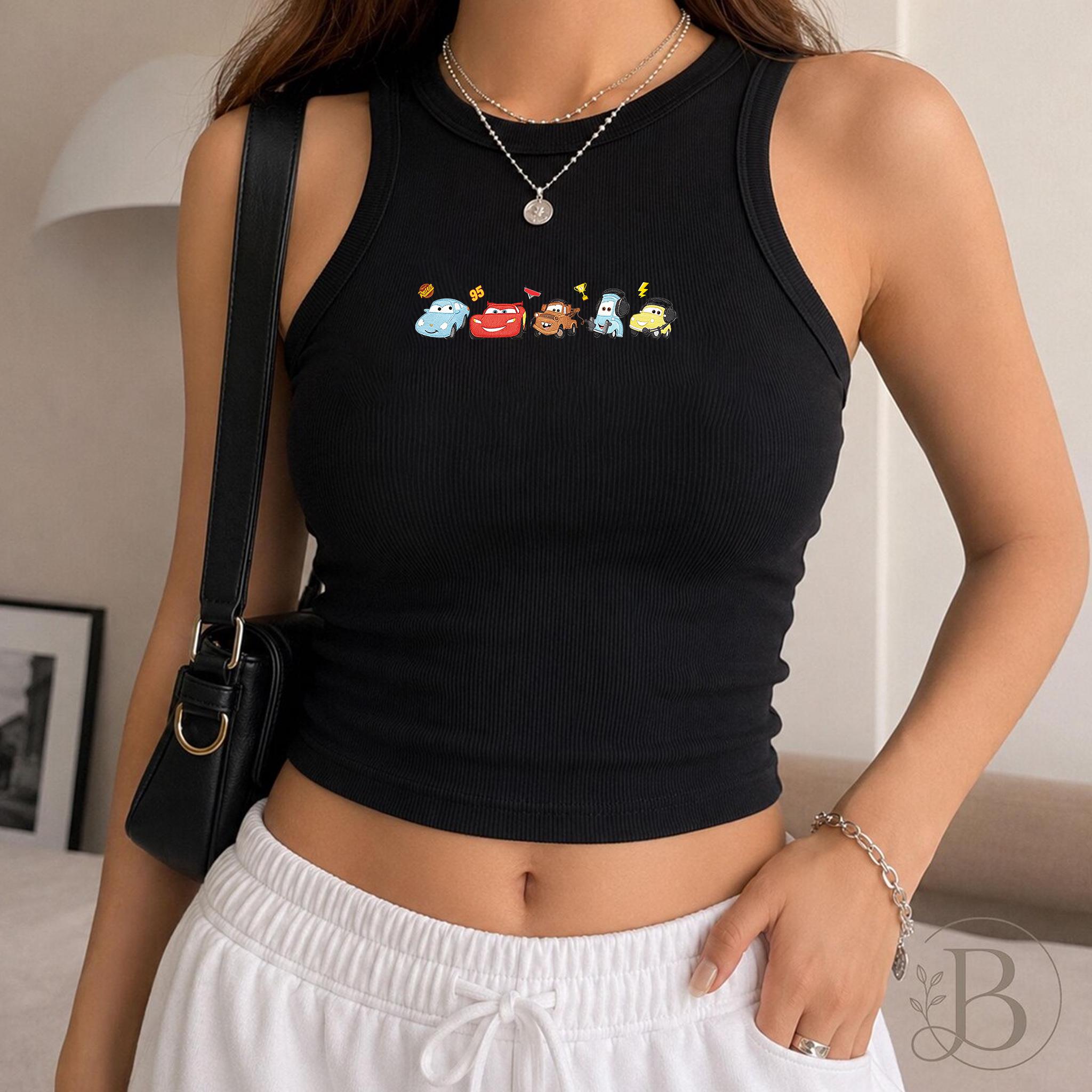 Embroidered Disney Cars Characters Baby Tee Crop Tank with Lightning McQueen and Mater – Cars Land Family Trip Lace Trim Tank Top - photo 5
