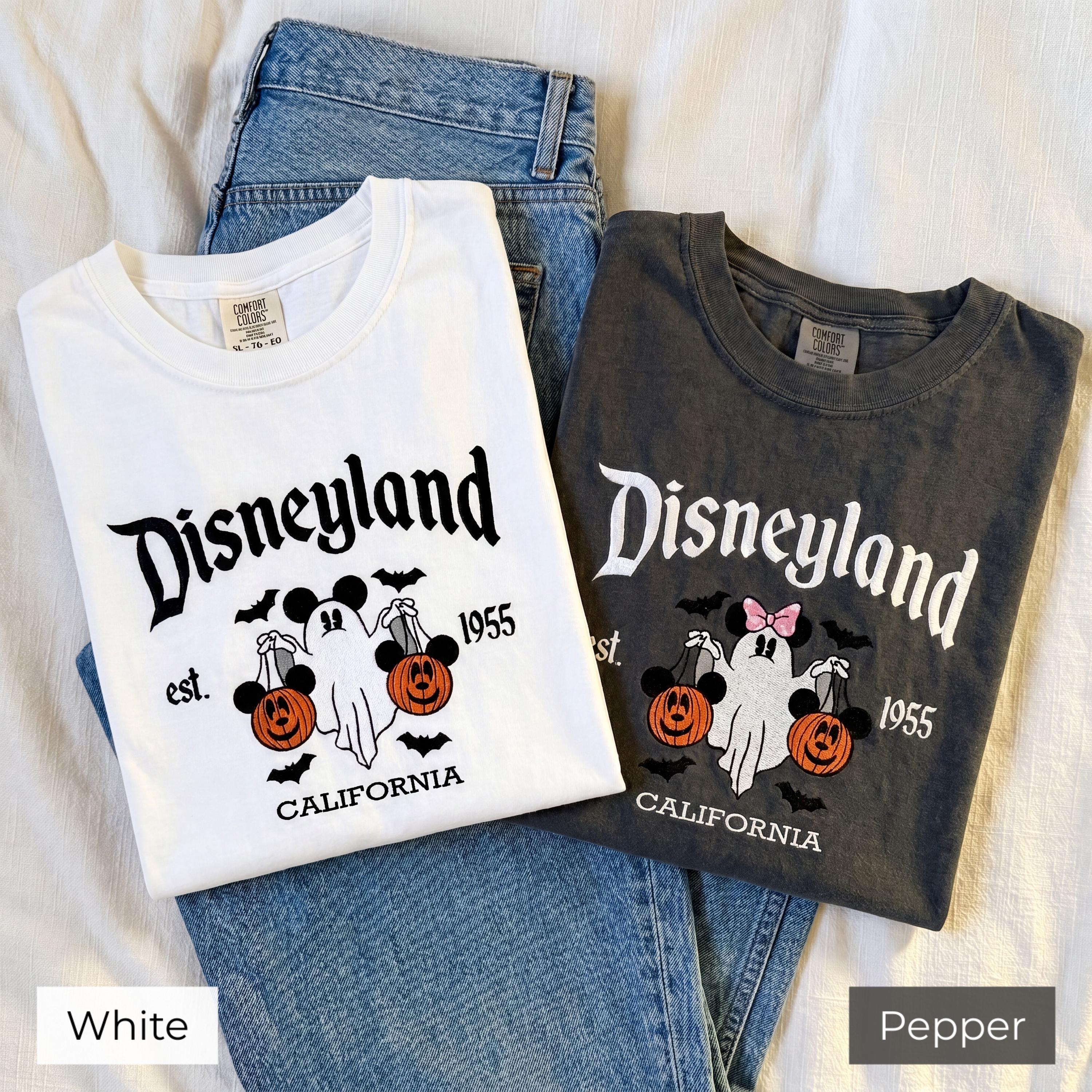 Embroidered Disneyland Halloween Matching Shirt with Ghost Mickey and Minnie – Est 1955 California Disney Trip Couple Tees