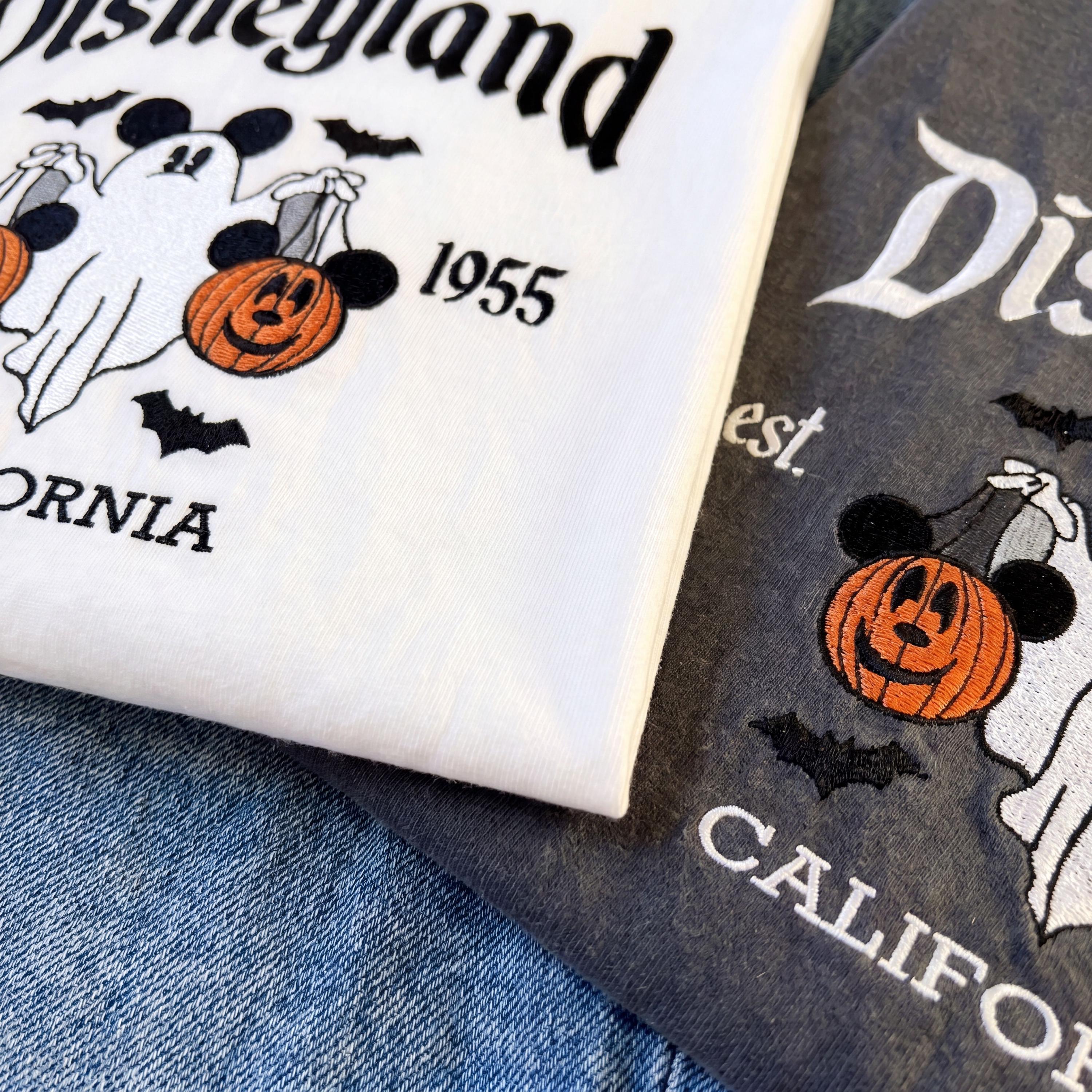 Embroidered Disneyland Halloween Matching Shirt with Ghost Mickey and Minnie – Est 1955 California Disney Trip Couple Tees - photo 2