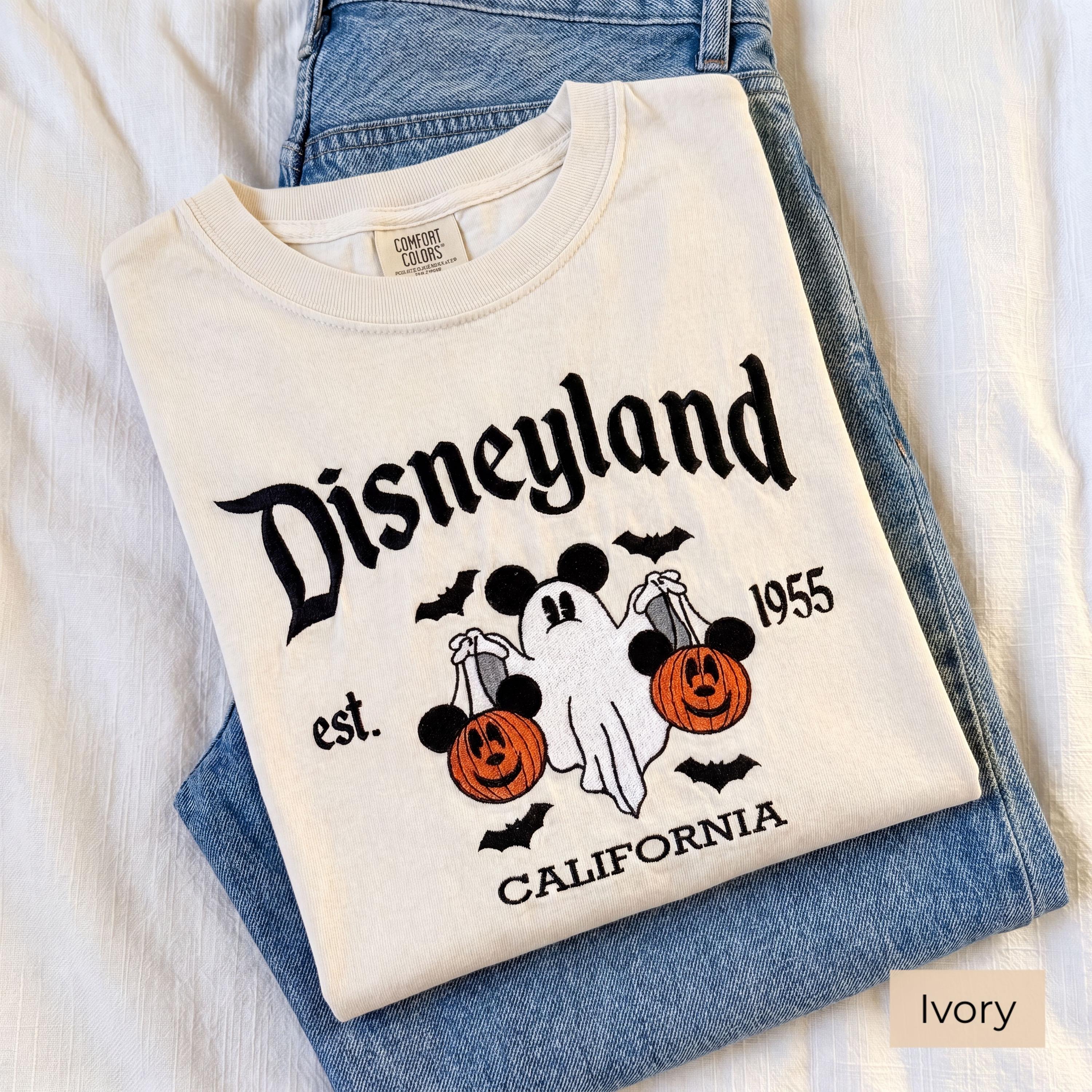 Embroidered Disneyland Halloween Matching Shirt with Ghost Mickey and Minnie – Est 1955 California Disney Trip Couple Tees - photo 3