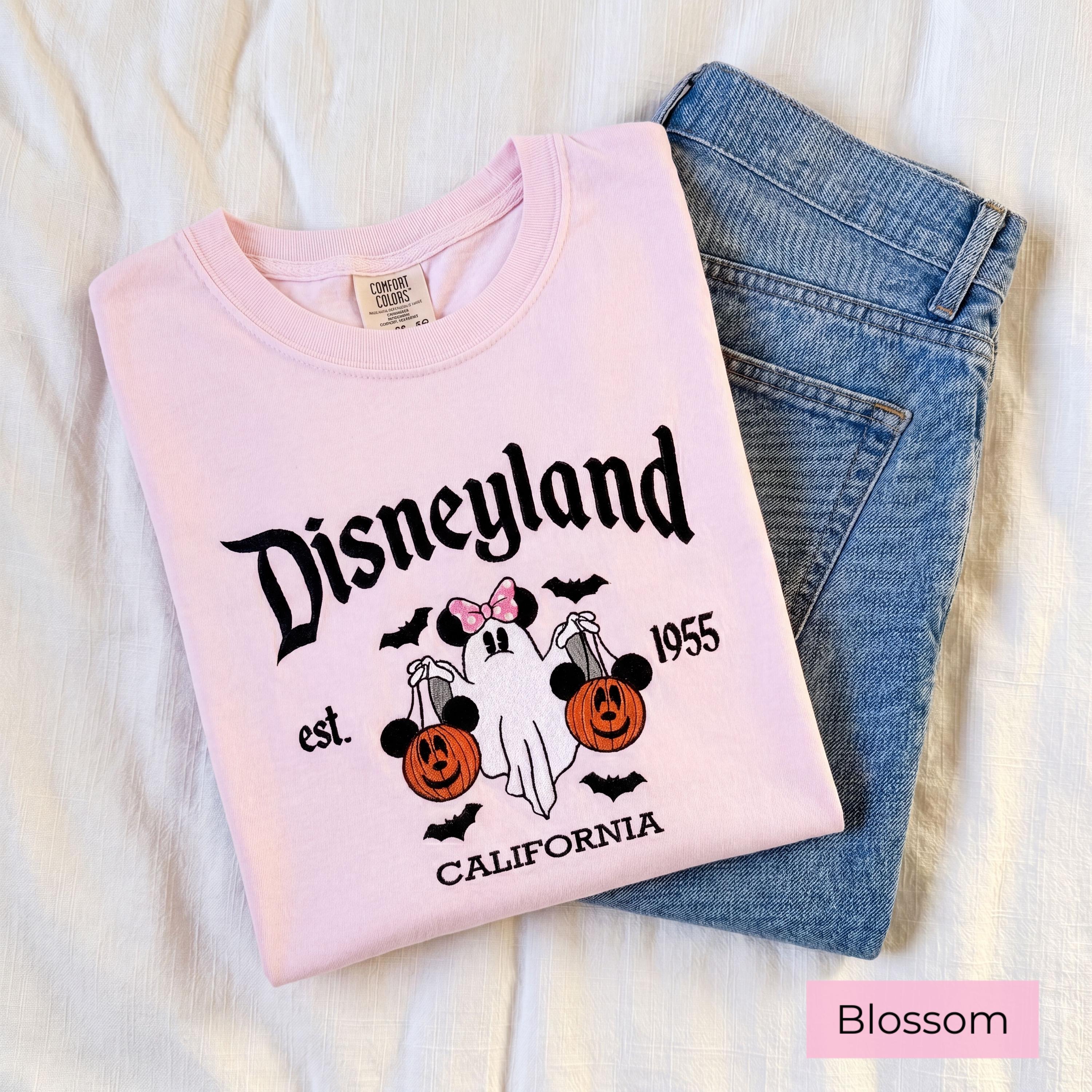 Embroidered Disneyland Halloween Matching Shirt with Ghost Mickey and Minnie – Est 1955 California Disney Trip Couple Tees - photo 4