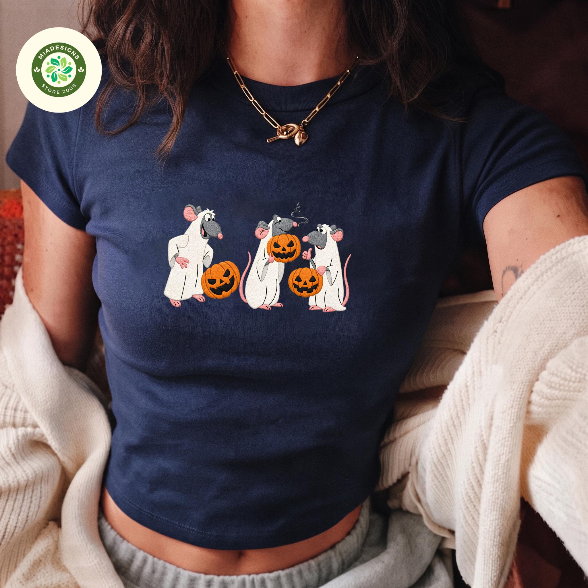 Embroidered Disney Pixar Remy Ratatouille Halloween Baby Tee Crop Tank – Spooky Season Pumpkin Lace Trim Tank Top Shirt
