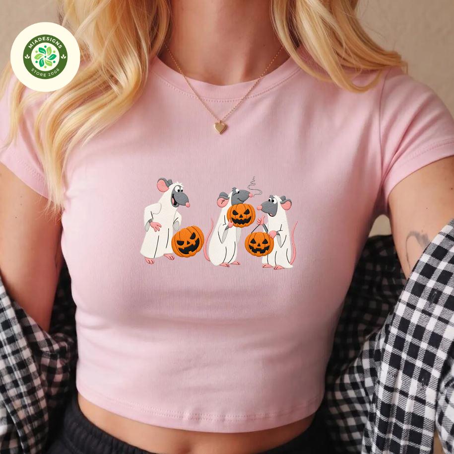 Embroidered Disney Pixar Remy Ratatouille Halloween Baby Tee Crop Tank – Spooky Season Pumpkin Lace Trim Tank Top Shirt - photo 4