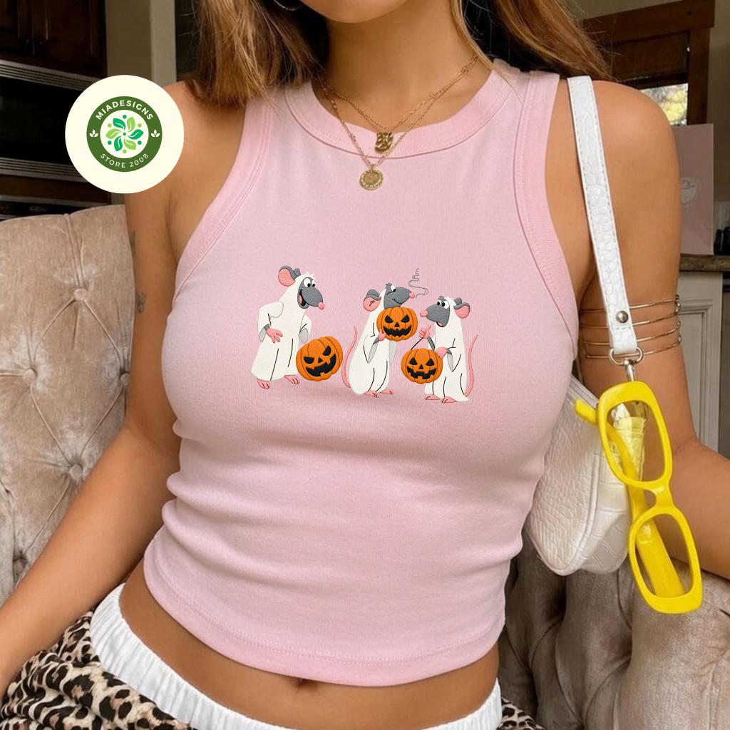 Embroidered Disney Pixar Remy Ratatouille Halloween Baby Tee Crop Tank – Spooky Season Pumpkin Lace Trim Tank Top Shirt - photo 6