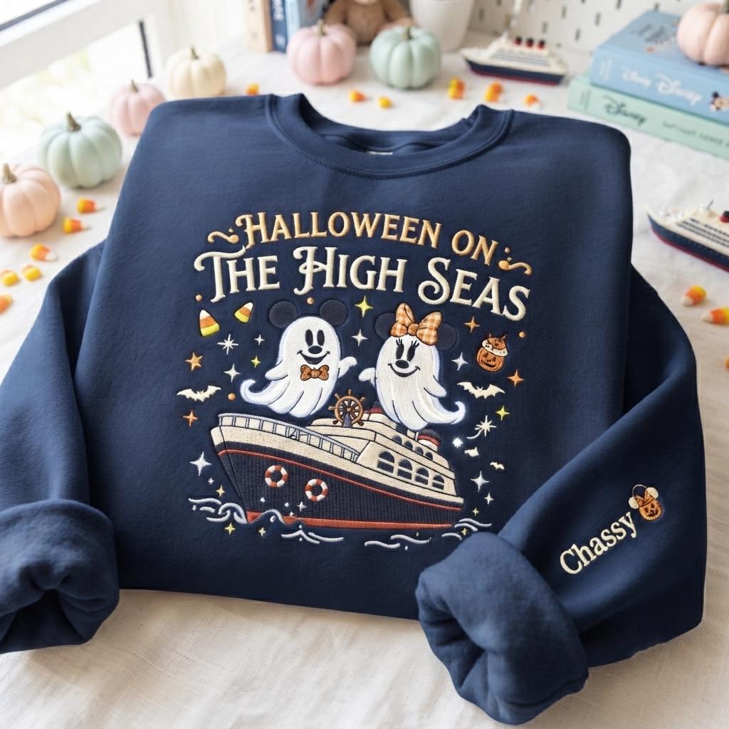 Embroidered Halloween on the High Seas Sweatshirt – Spooky Coastal Disney Nautical Sea Theme Shirt and Halloween Gift - photo 2